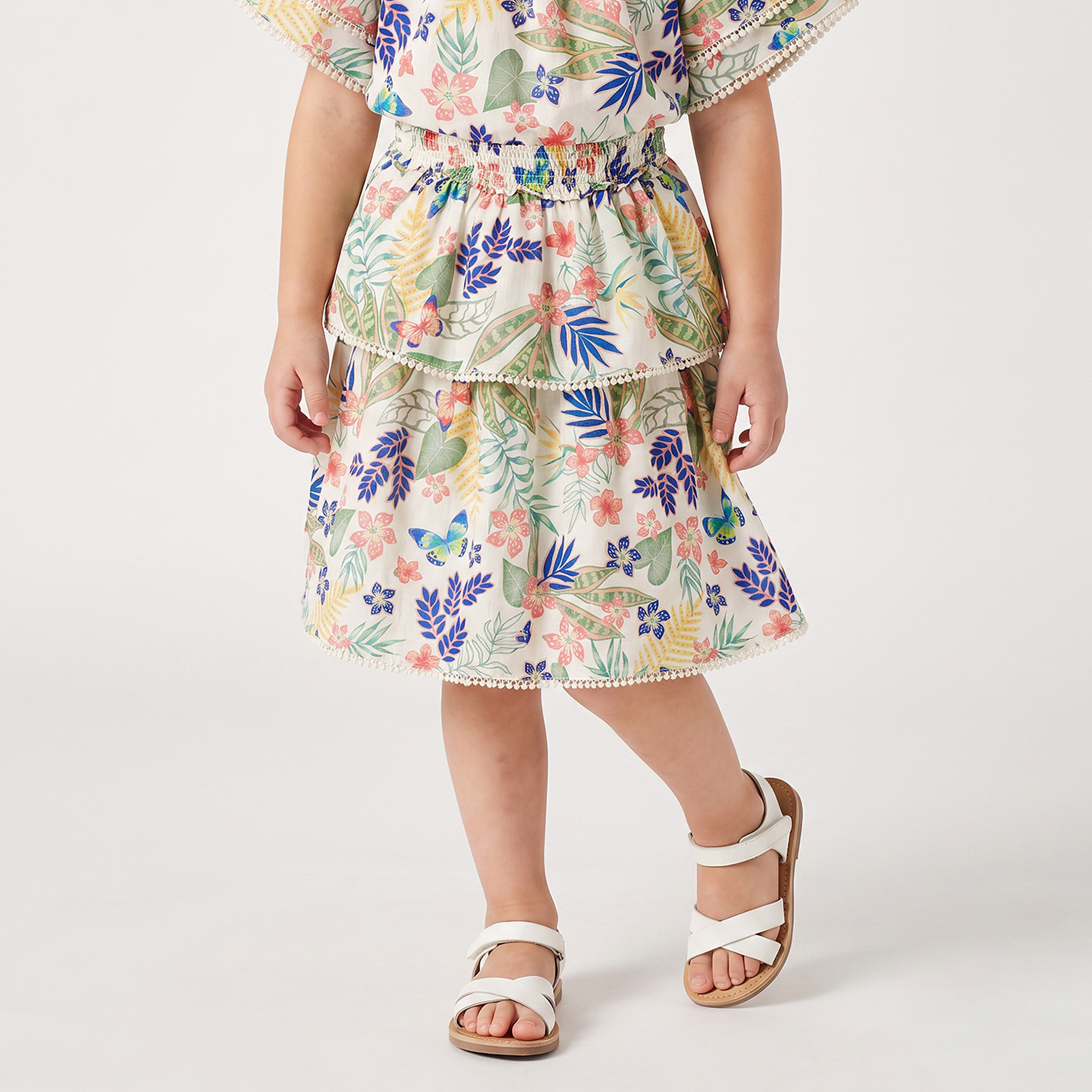 Lee Cooper Round Neck Short Sleeves Top and Skirt Set with Floral Print-girls-clothing-setsandcoords-image-3