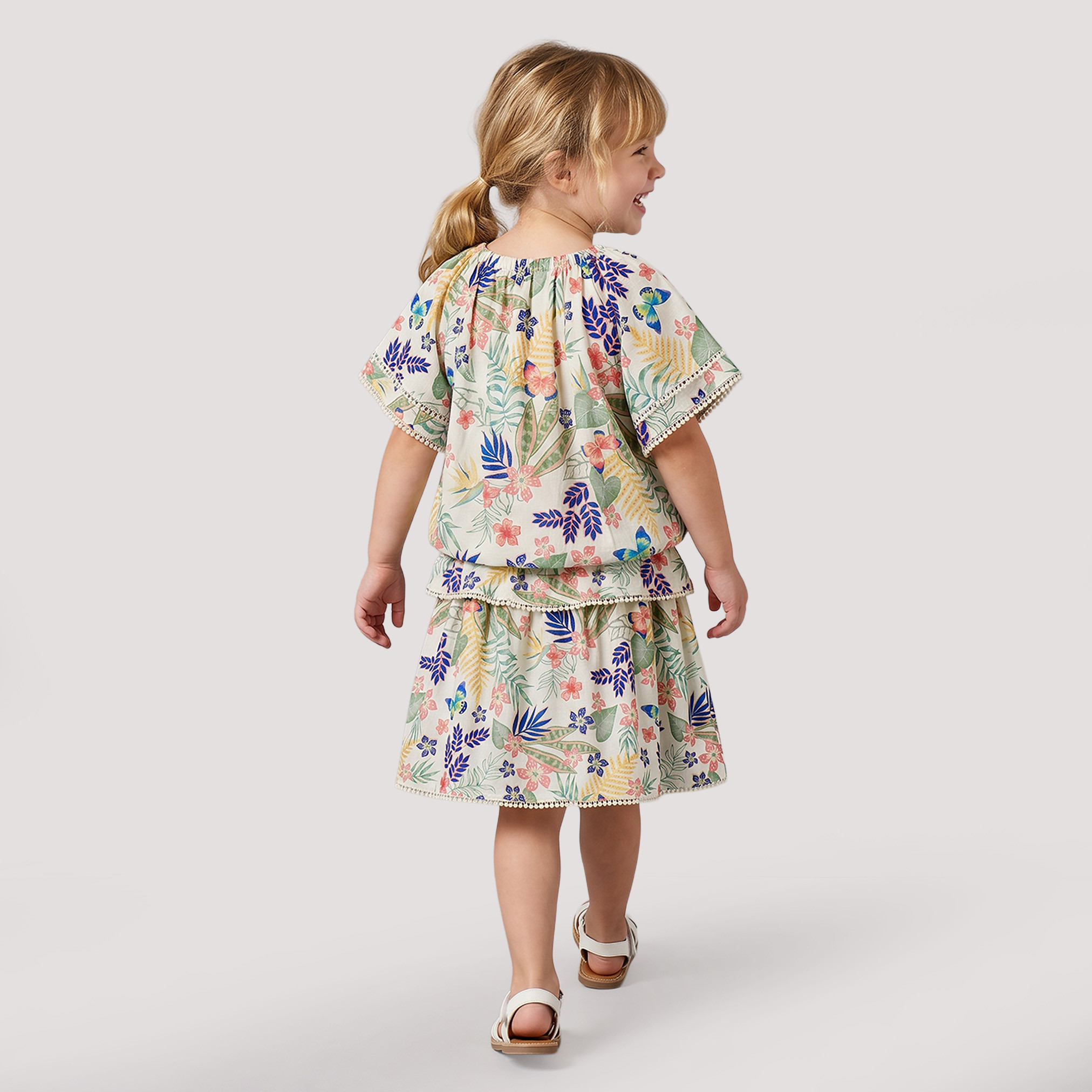 Lee Cooper Round Neck Short Sleeves Top and Skirt Set with Floral Print-girls-clothing-setsandcoords-image-4