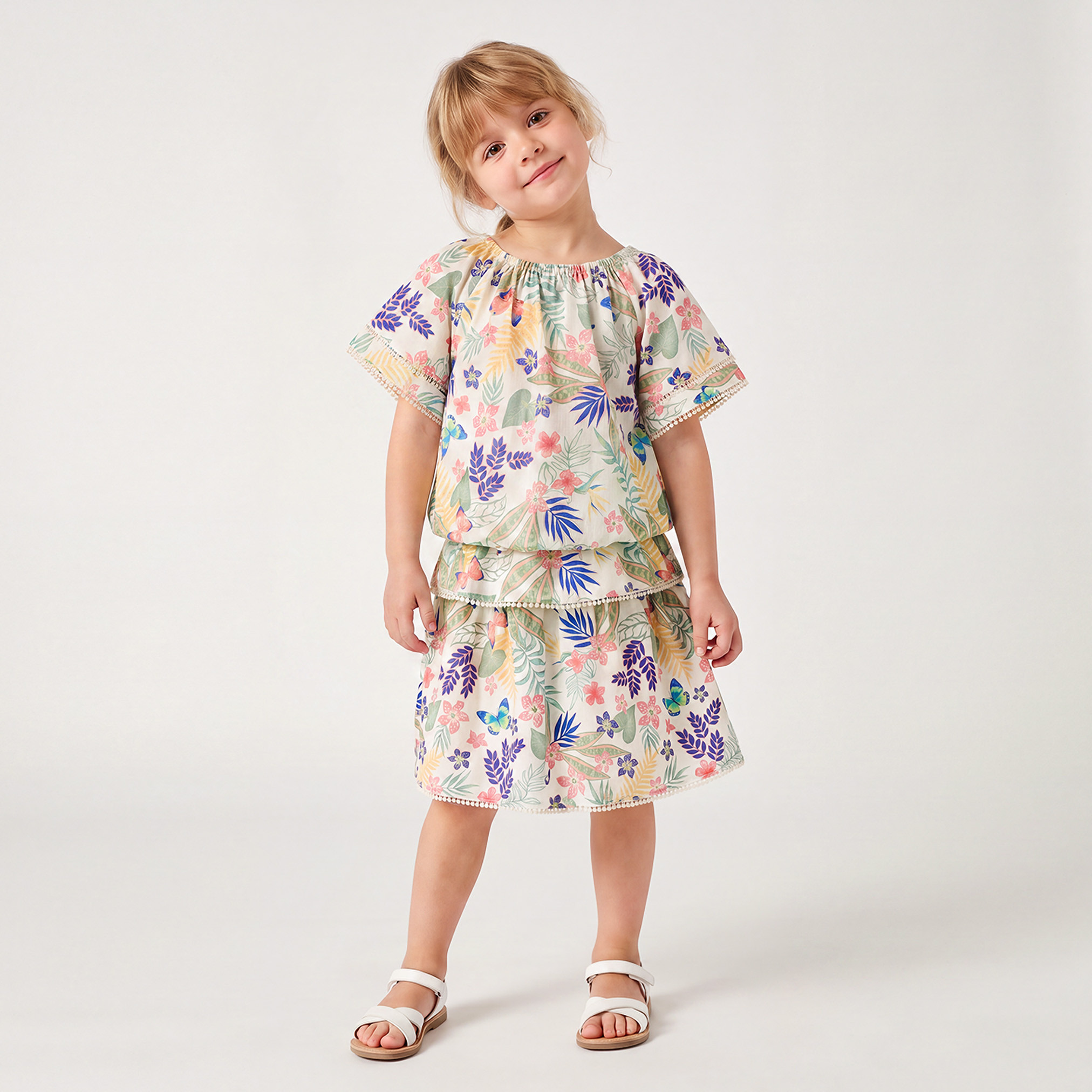 Lee Cooper Round Neck Short Sleeves Top and Skirt Set with Floral Print-girls-clothing-setsandcoords-image-7