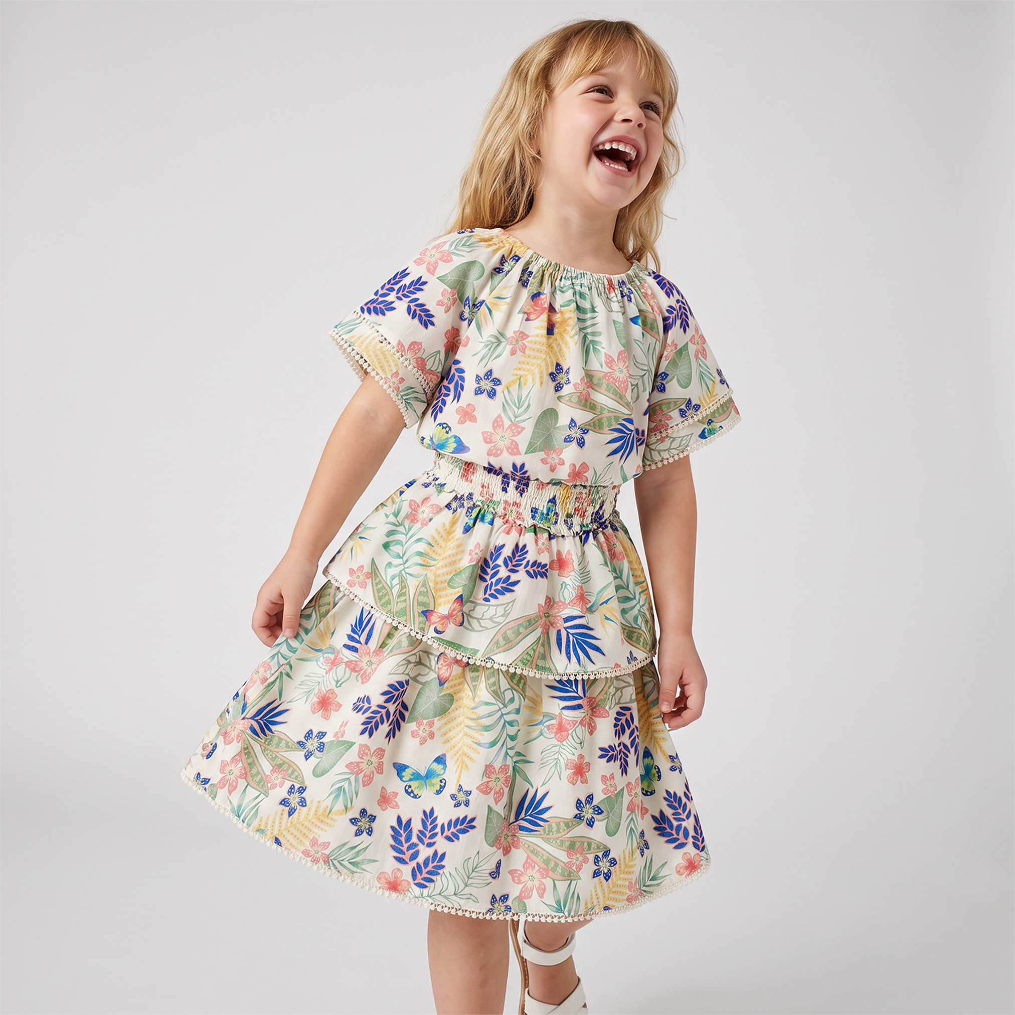 Lee Cooper Round Neck Short Sleeves Top and Skirt Set with Floral Print-girls-clothing-setsandcoords-image-8
