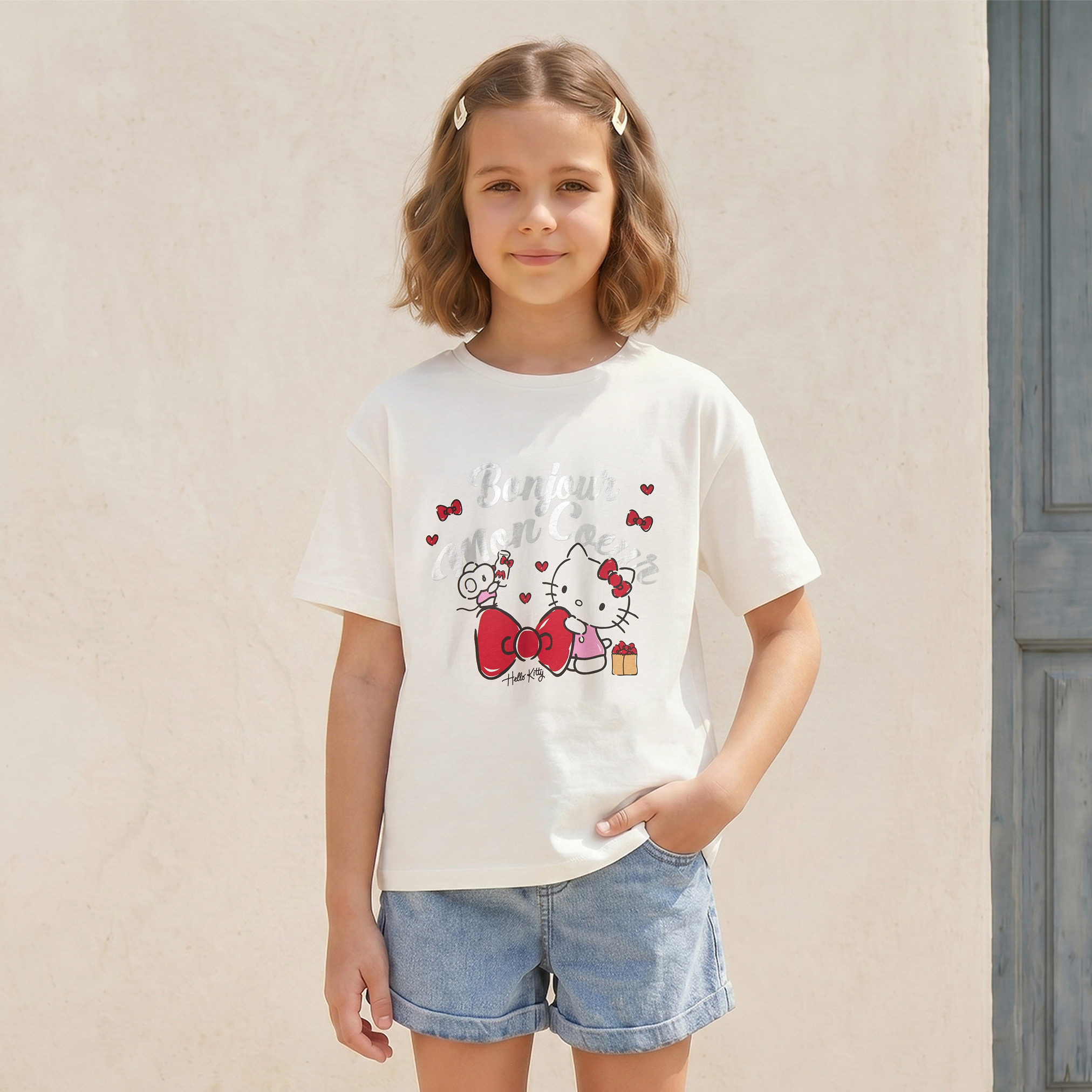 Sanrio Crew Neck Short Sleeves T-shirt with Hello Kitty Print-girls-clothing-tshirts-image-1