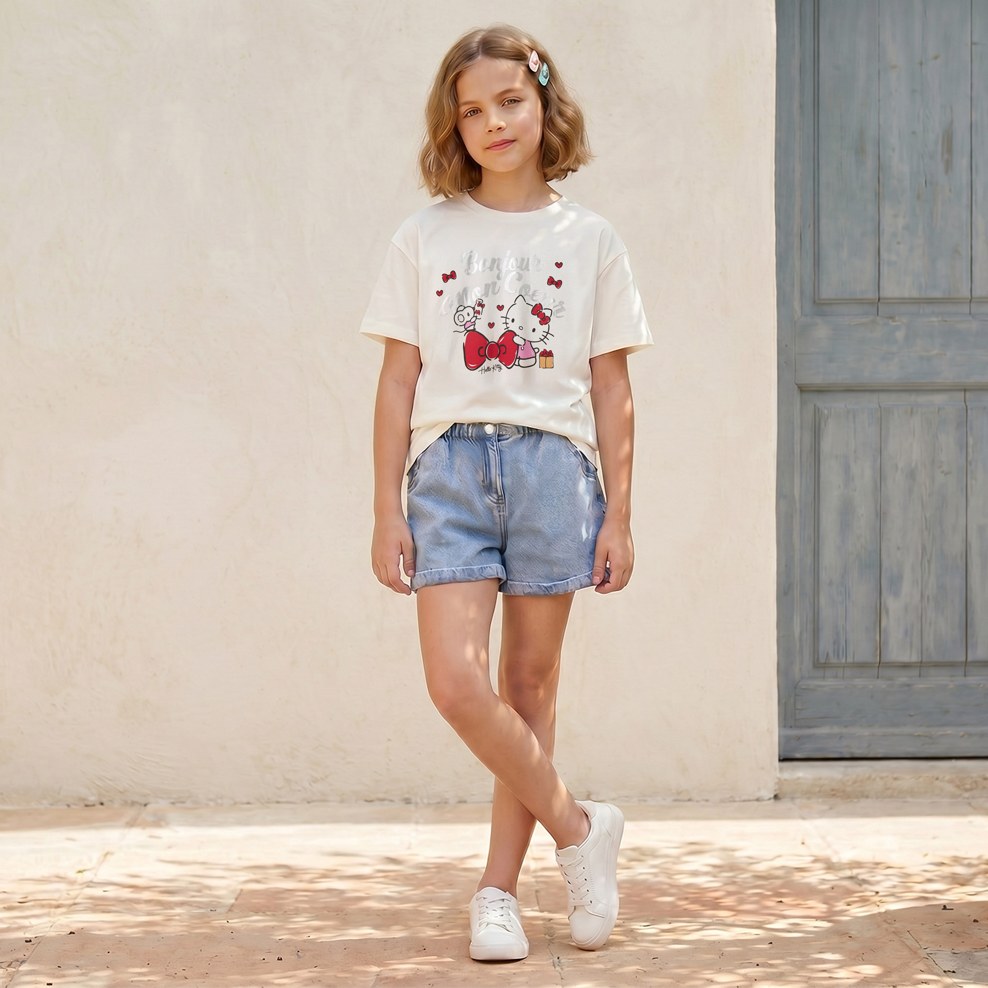 Sanrio Crew Neck Short Sleeves T-shirt with Hello Kitty Print-girls-clothing-tshirts-image-2