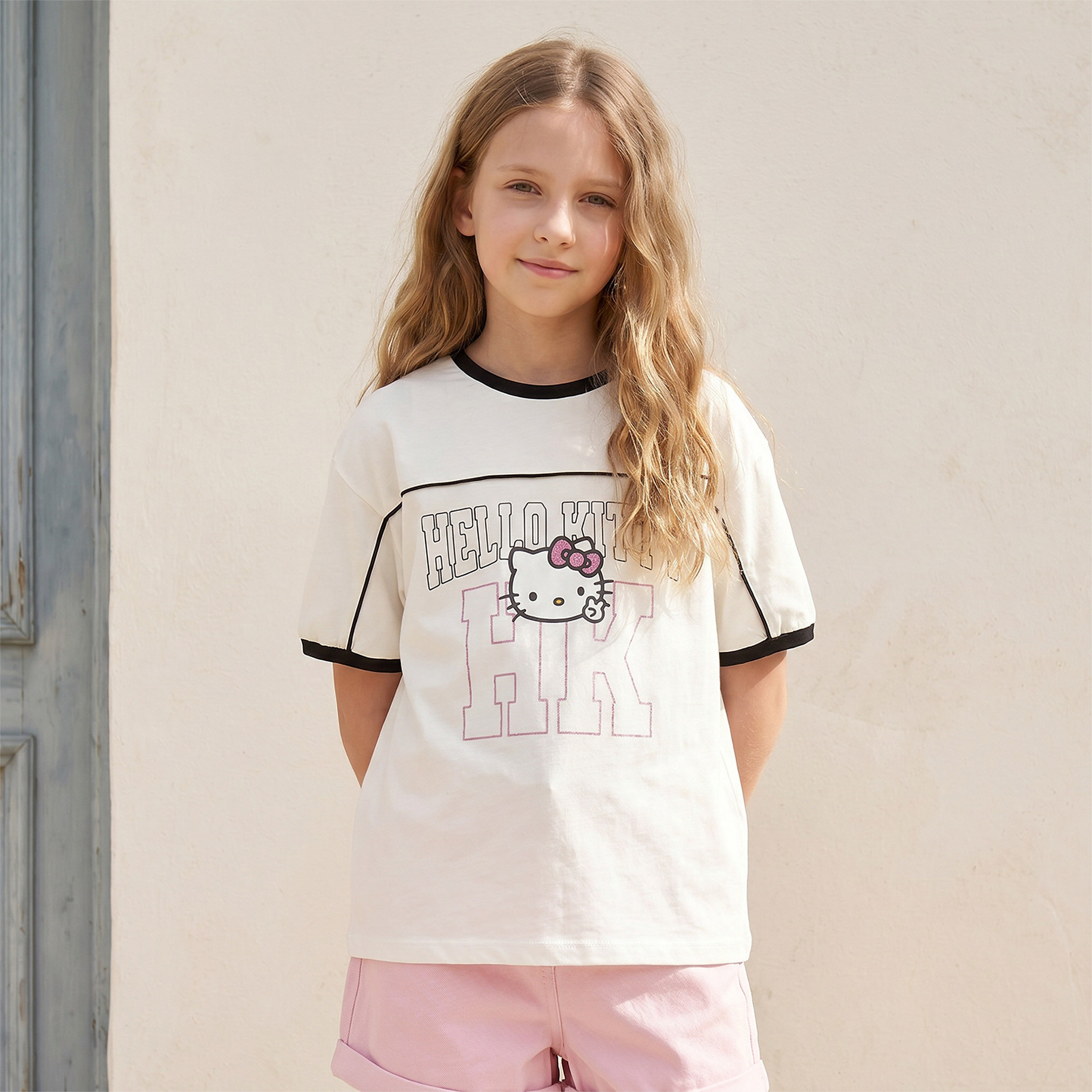 Sanrio Crew Neck Short Sleeves T-shirt with Hello Kitty Print-girls-clothing-tshirts-image-1