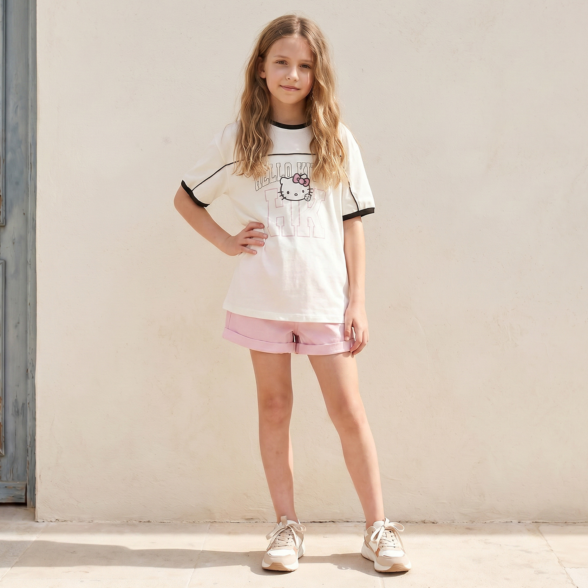 Sanrio Crew Neck Short Sleeves T-shirt with Hello Kitty Print-girls-clothing-tshirts-image-2