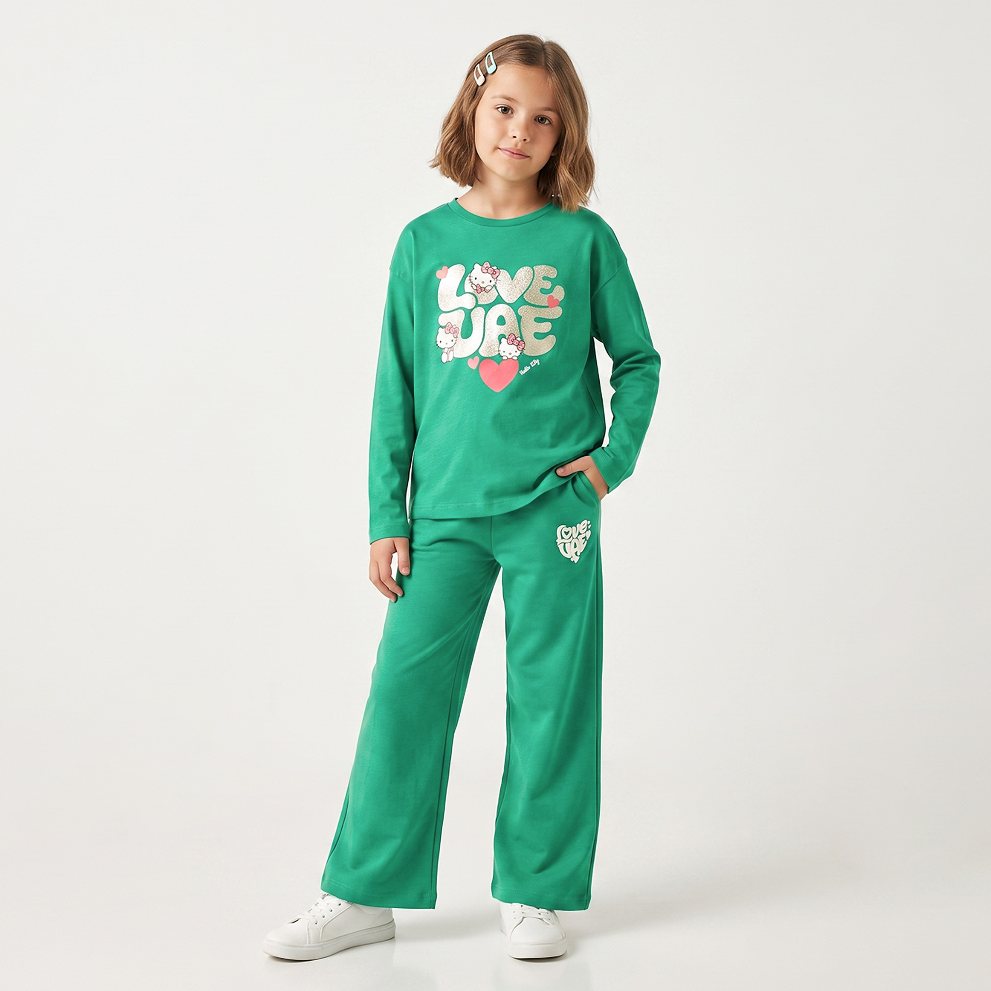 تيشيرت بأكمام طويلة وطبعات هالو كيتي وياقة ضيقة من سانريو-girls-clothing-tshirts-image-2