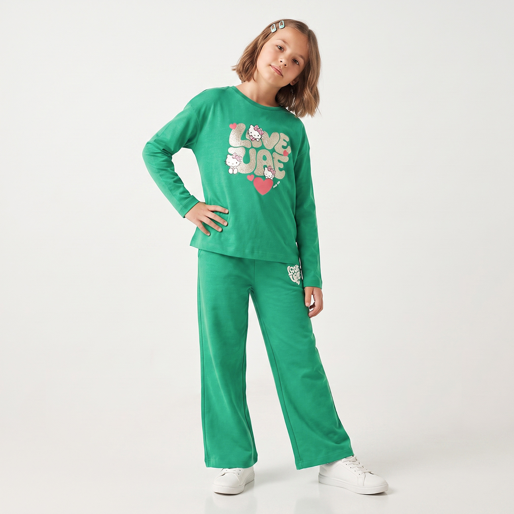 تيشيرت بأكمام طويلة وطبعات هالو كيتي وياقة ضيقة من سانريو-girls-clothing-tshirts-image-5