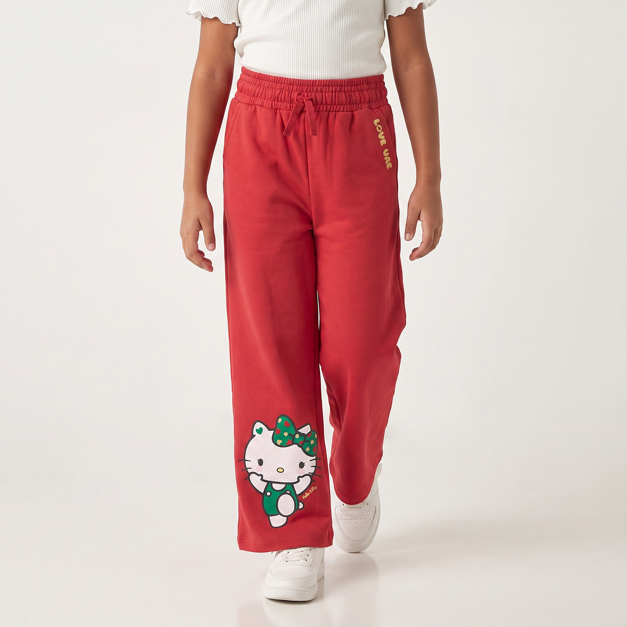 Sanrio Trousers with Hello Kitty Print, Drawstring Waist-girls-clothing-bottoms-trousers-image-1