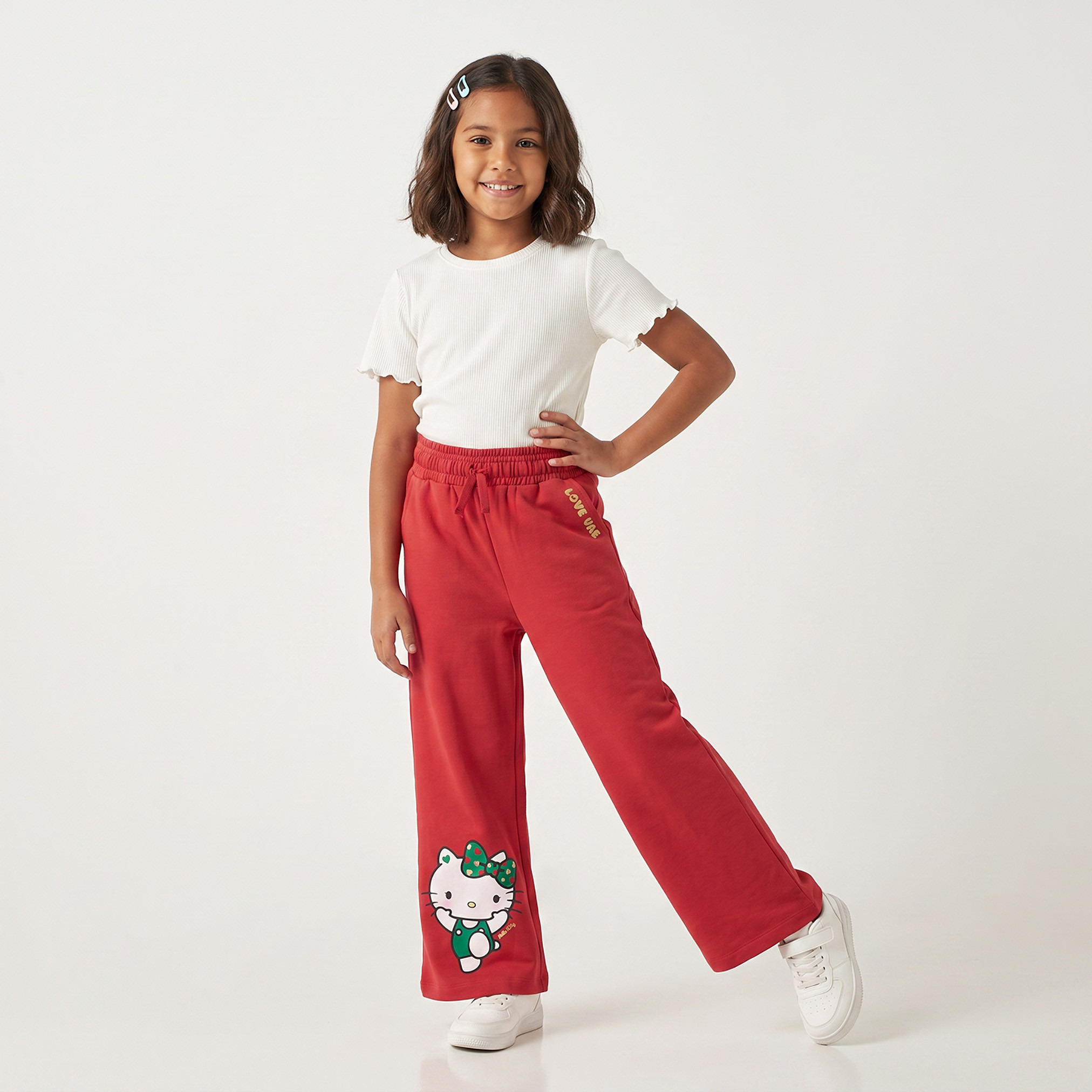 Sanrio Trousers with Hello Kitty Print, Drawstring Waist-girls-clothing-bottoms-trousers-image-3