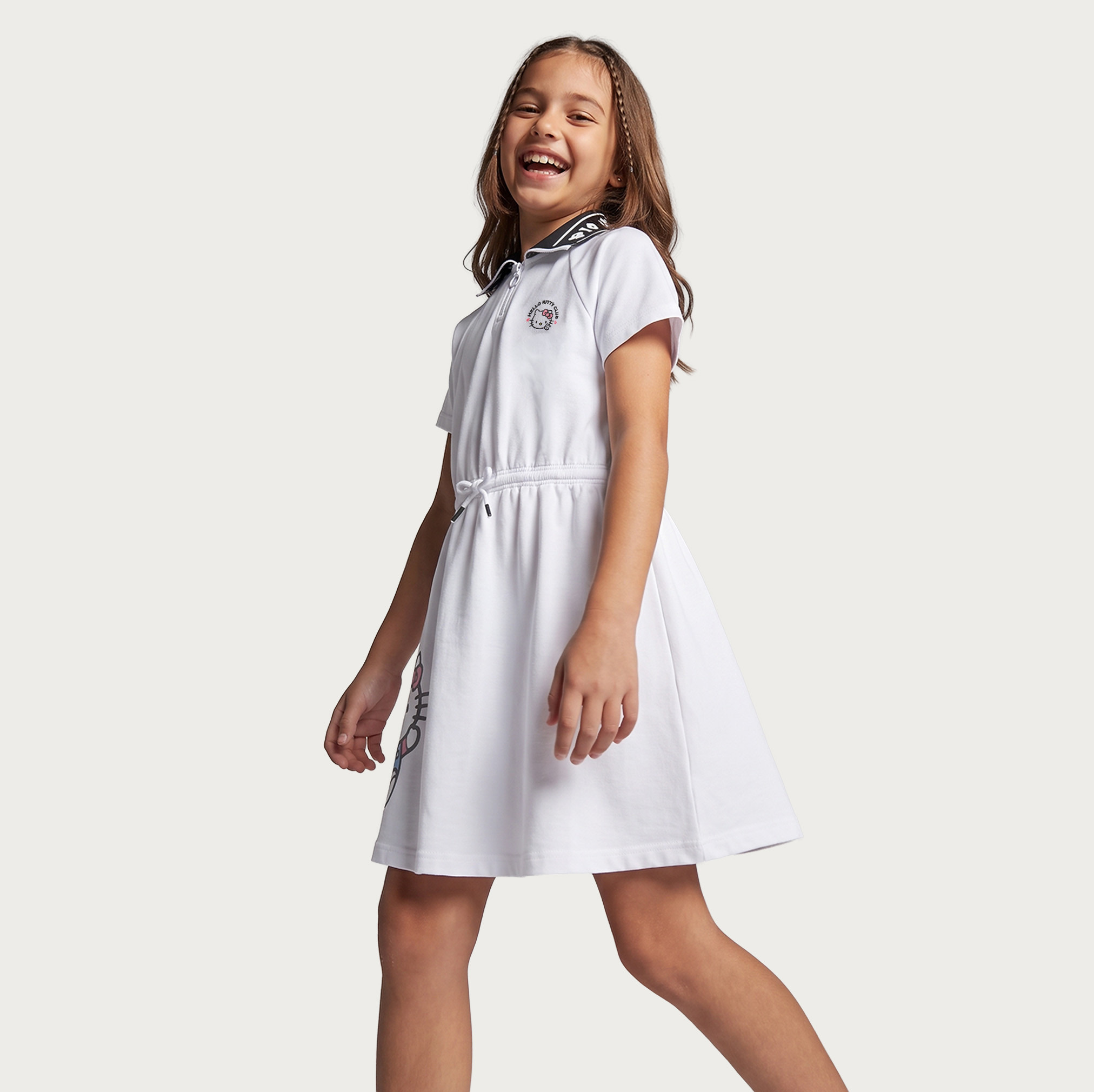 Sanrio Collared Short Sleeves Knee Length Dress with Hello Kitty Embroidery-girls-clothing-dressesandjumpsuits-image-1