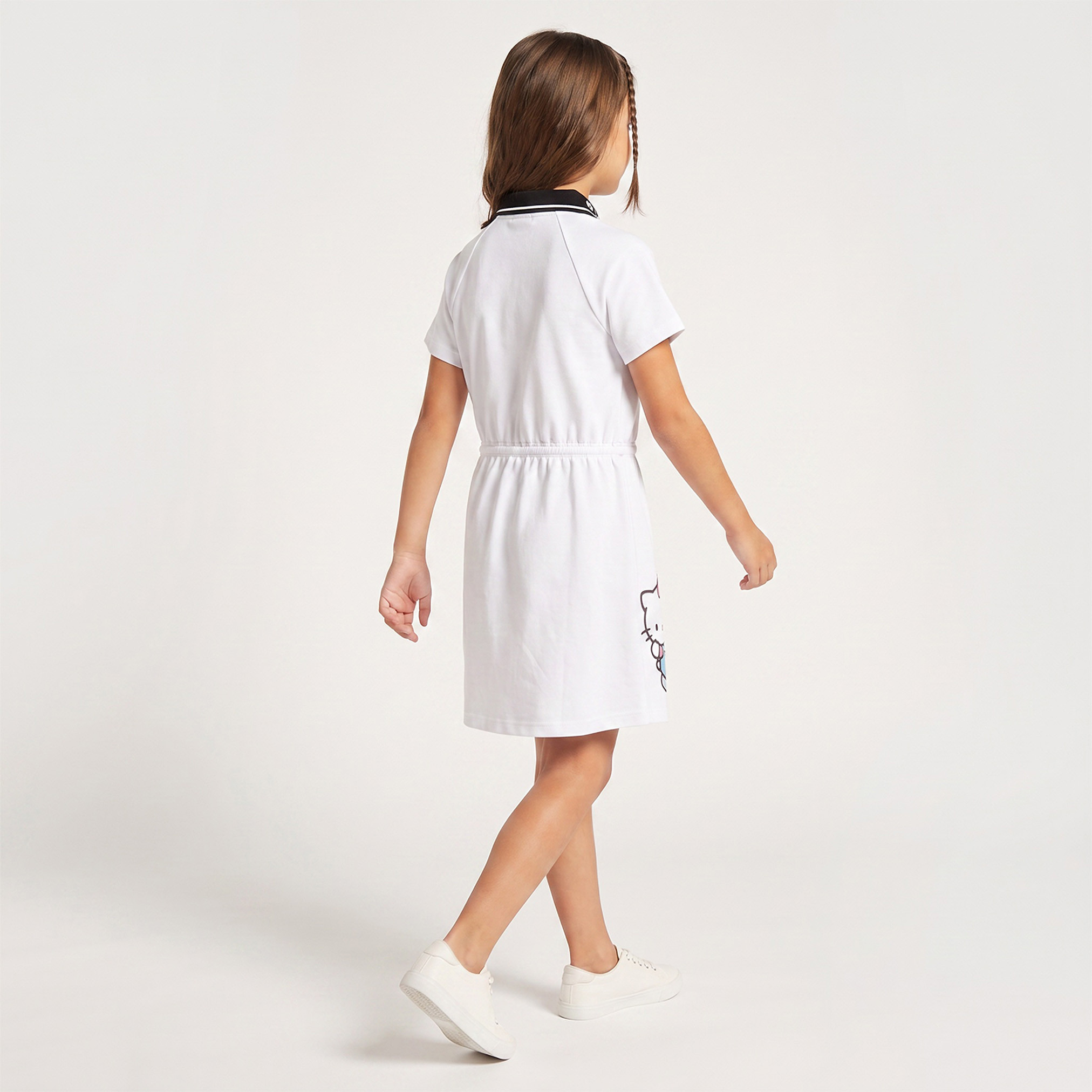 Sanrio Collared Short Sleeves Knee Length Dress with Hello Kitty Embroidery-girls-clothing-dressesandjumpsuits-image-2