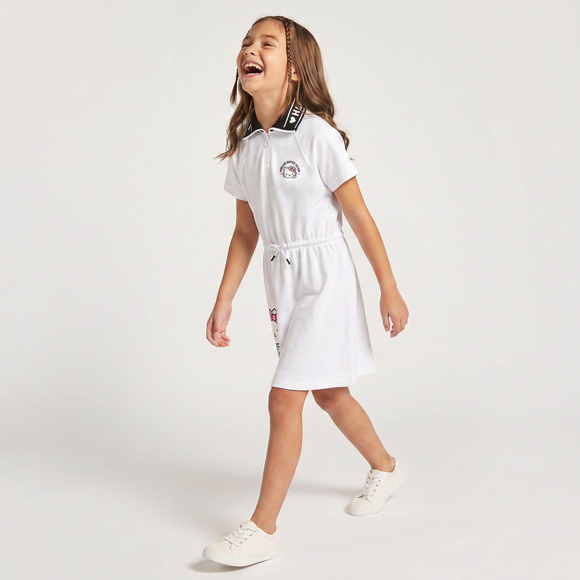 Sanrio Collared Short Sleeves Knee Length Dress with Hello Kitty Embroidery-girls-clothing-dressesandjumpsuits-image-4