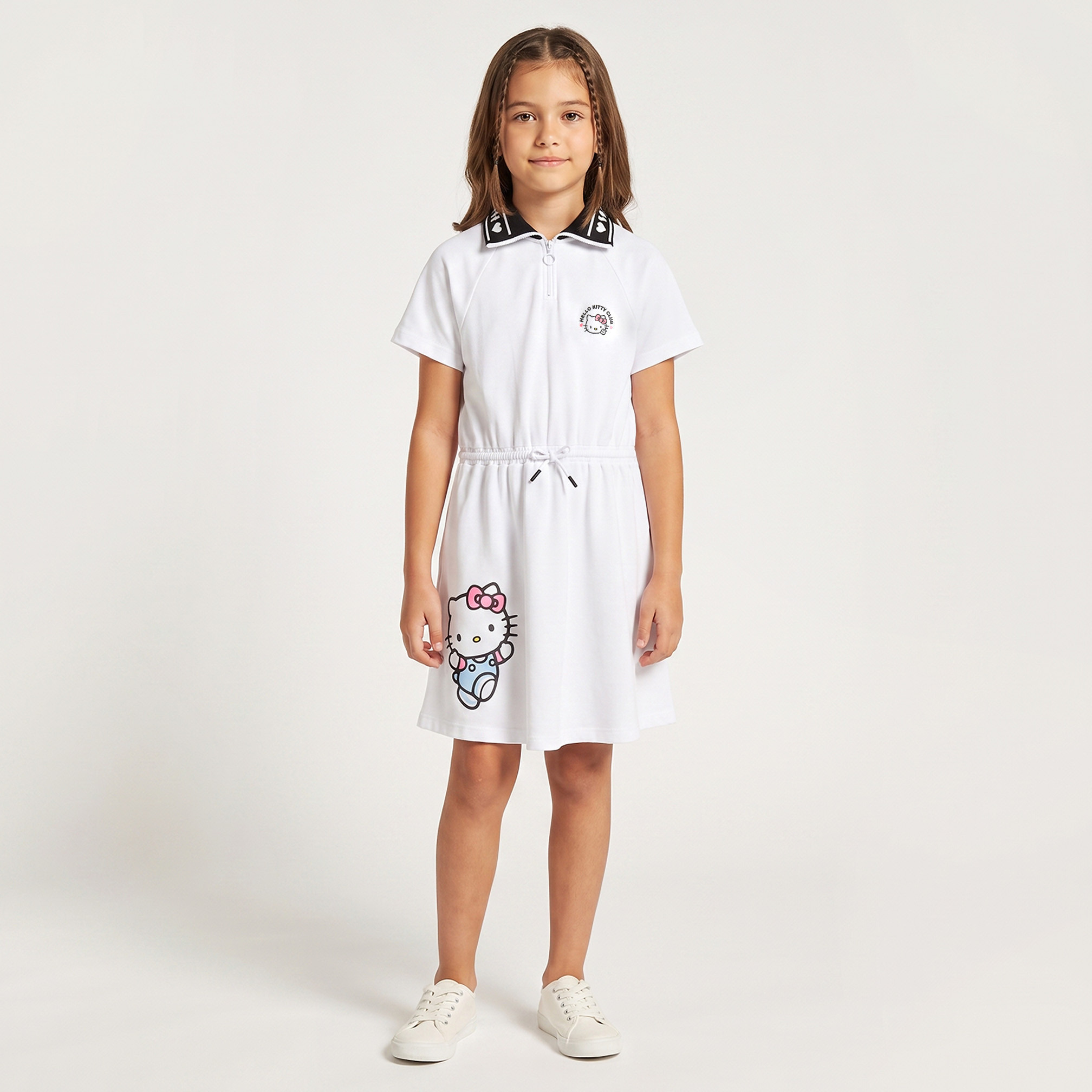 Sanrio Collared Short Sleeves Knee Length Dress with Hello Kitty Embroidery-girls-clothing-dressesandjumpsuits-image-5