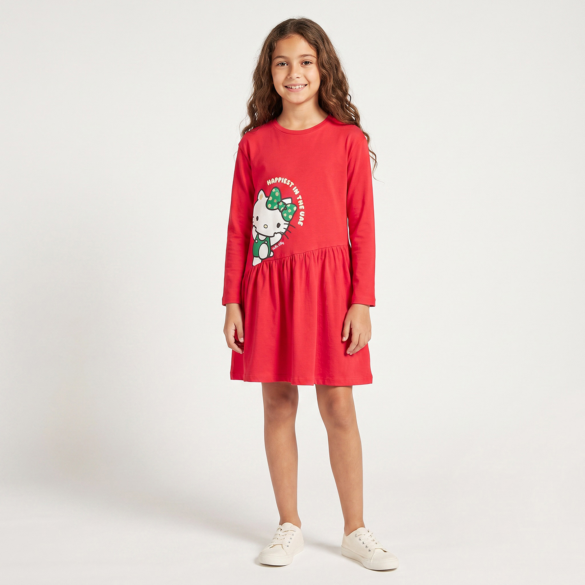 Sanrio Round Neck Long Sleeves Knee Length Dress with UAE National Day Print-girls-clothing-dressesandjumpsuits-image-5