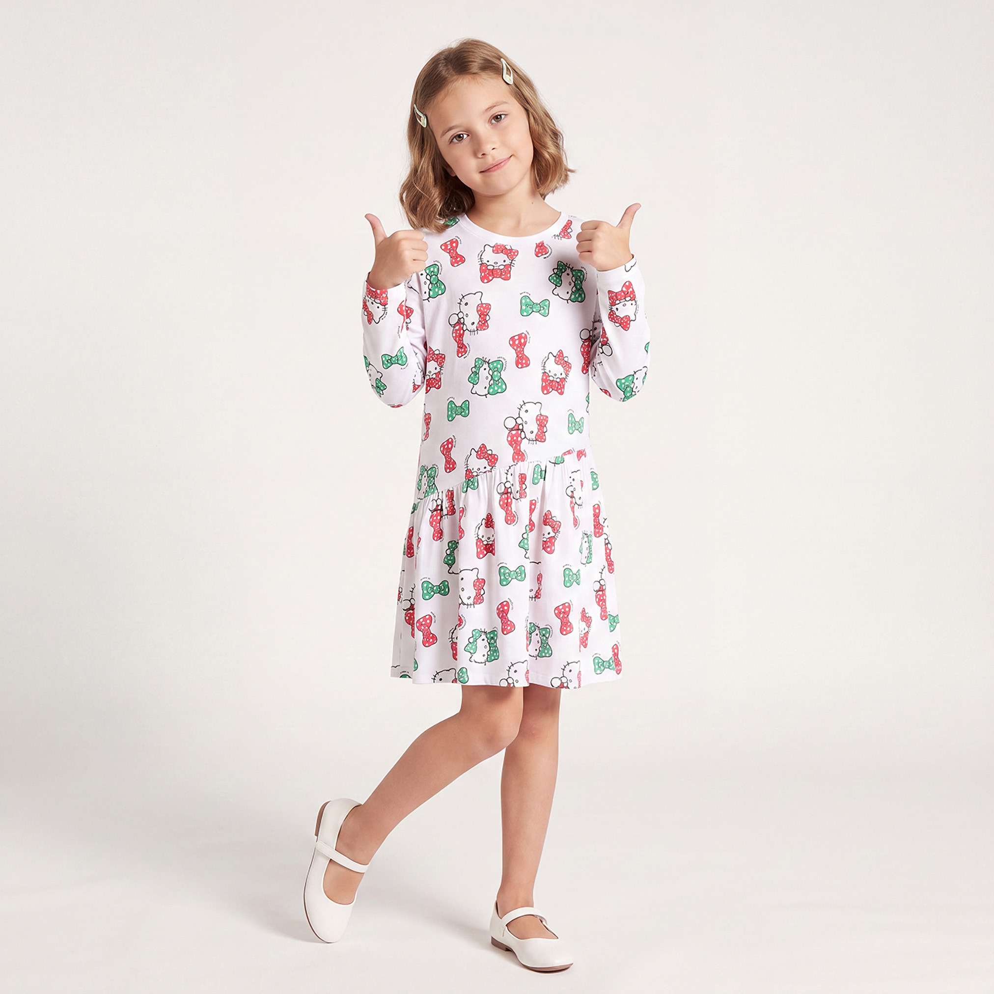 Sanrio Round Neck Long Sleeves Knee Length Dress with UAE National Day Print-girls-clothing-dressesandjumpsuits-image-5