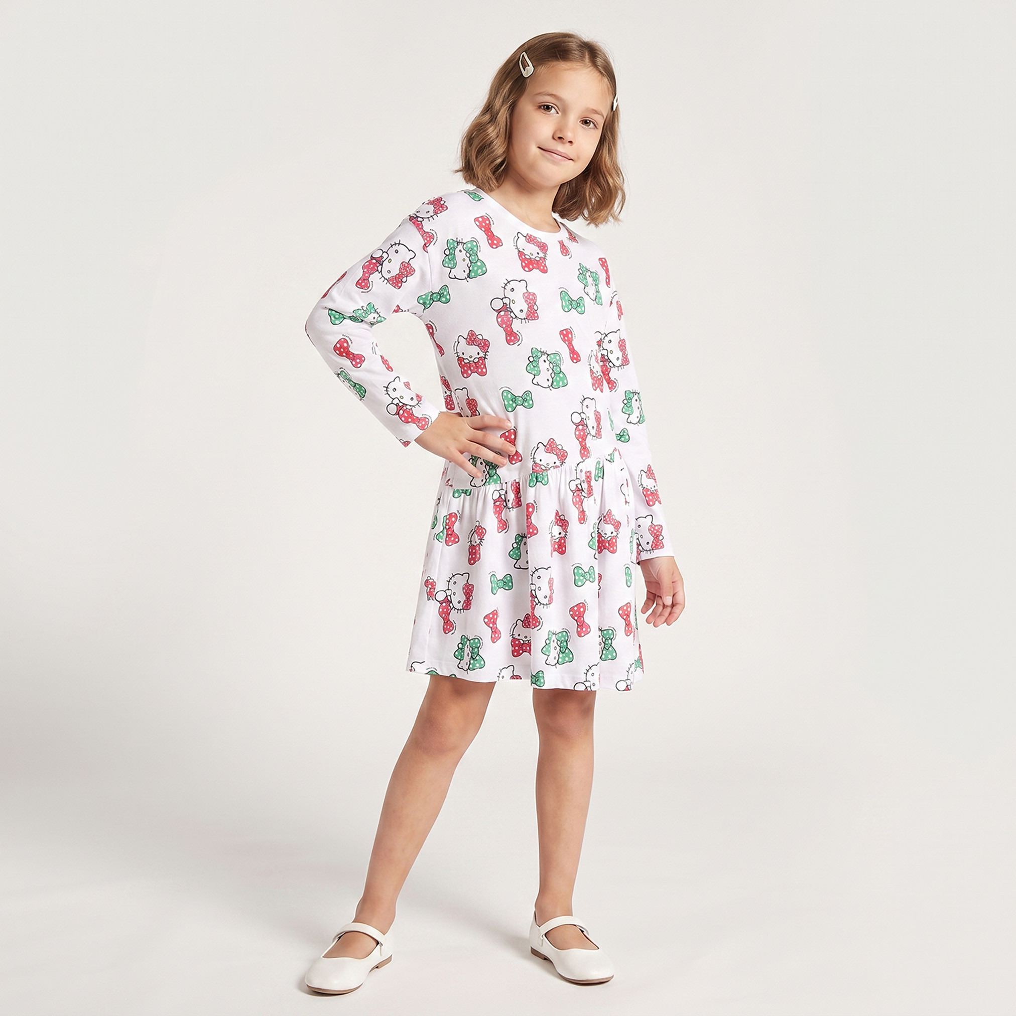 Sanrio Round Neck Long Sleeves Knee Length Dress with UAE National Day Print-girls-clothing-dressesandjumpsuits-image-6