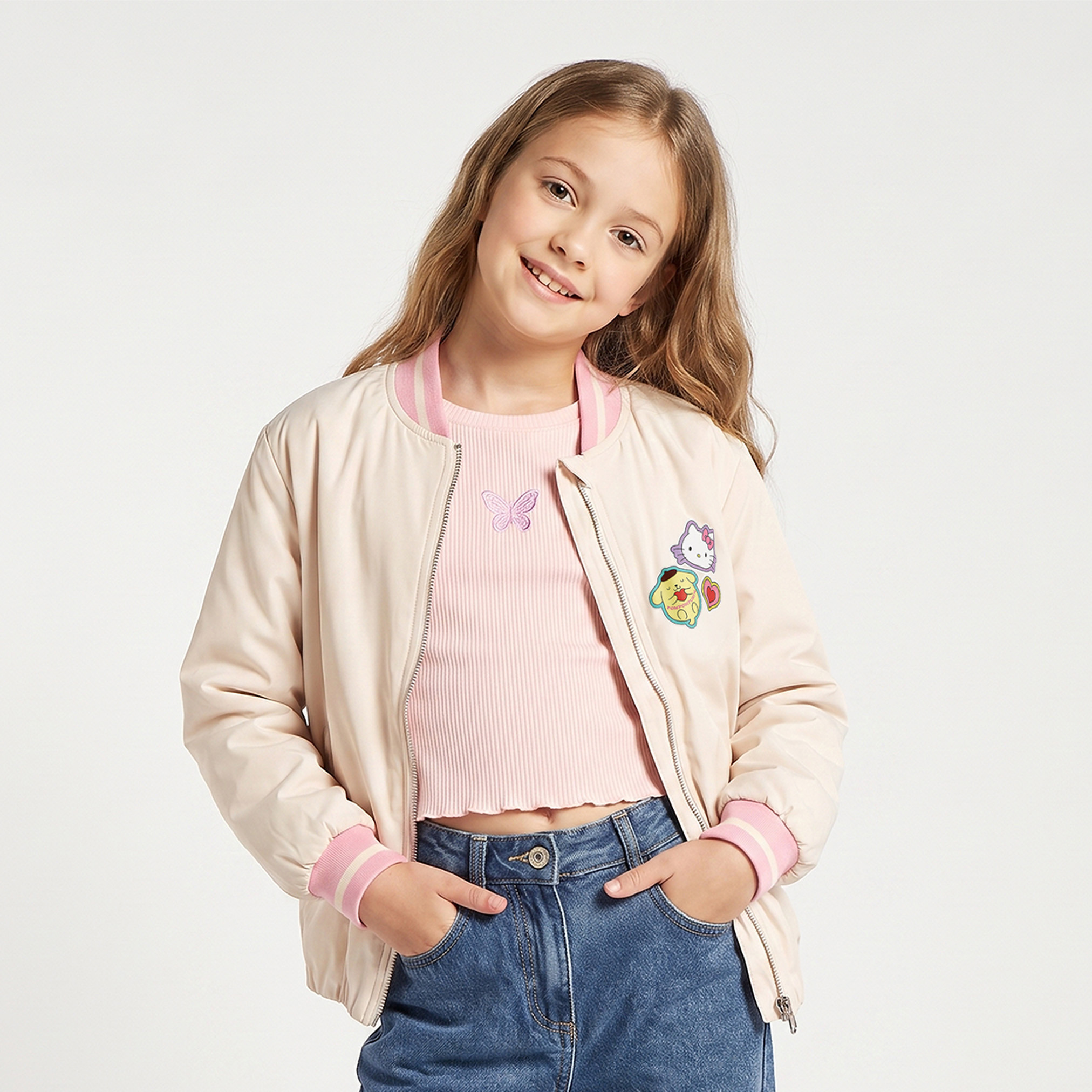 جاكيت بومبر بطبعة هالو كيتي بسحاب إغلاق من سانريو-girls-clothing-winterwear-jacketsandcoats-image-1