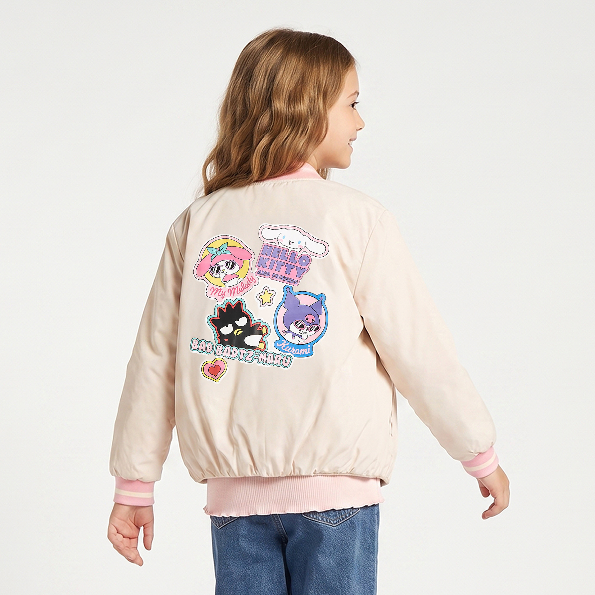 جاكيت بومبر بطبعة هالو كيتي بسحاب إغلاق من سانريو-girls-clothing-winterwear-jacketsandcoats-image-3
