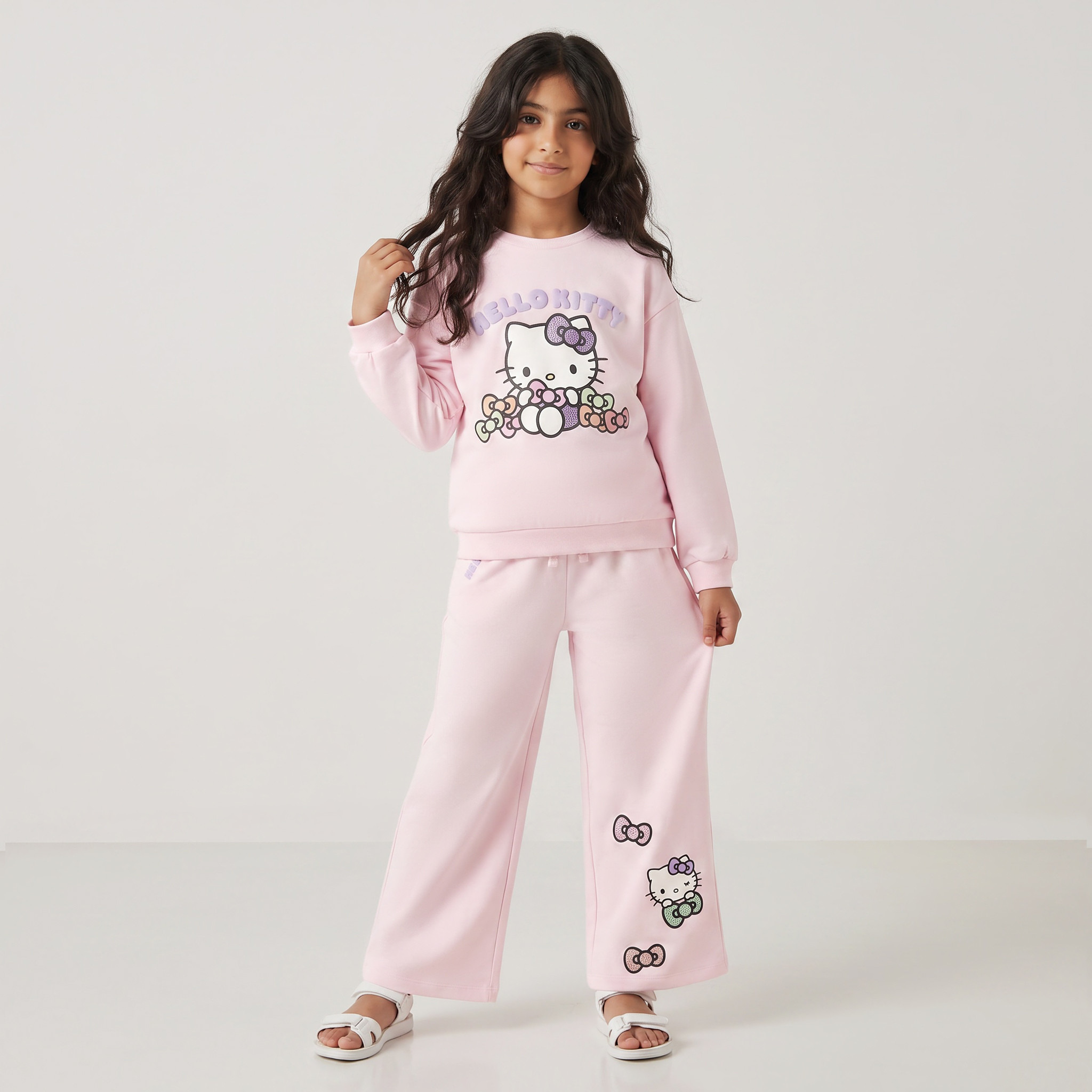 Sanrio Crew Neck Long Sleeves Sweatshirt and Pyjama Set with Hello Kitty Print-girls-clothing-setsandcoords-image-1