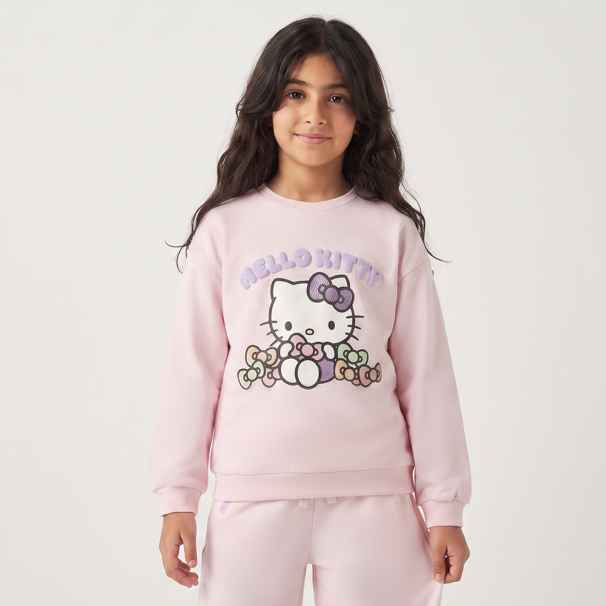 Sanrio Crew Neck Long Sleeves Sweatshirt and Pyjama Set with Hello Kitty Print-girls-clothing-setsandcoords-image-2
