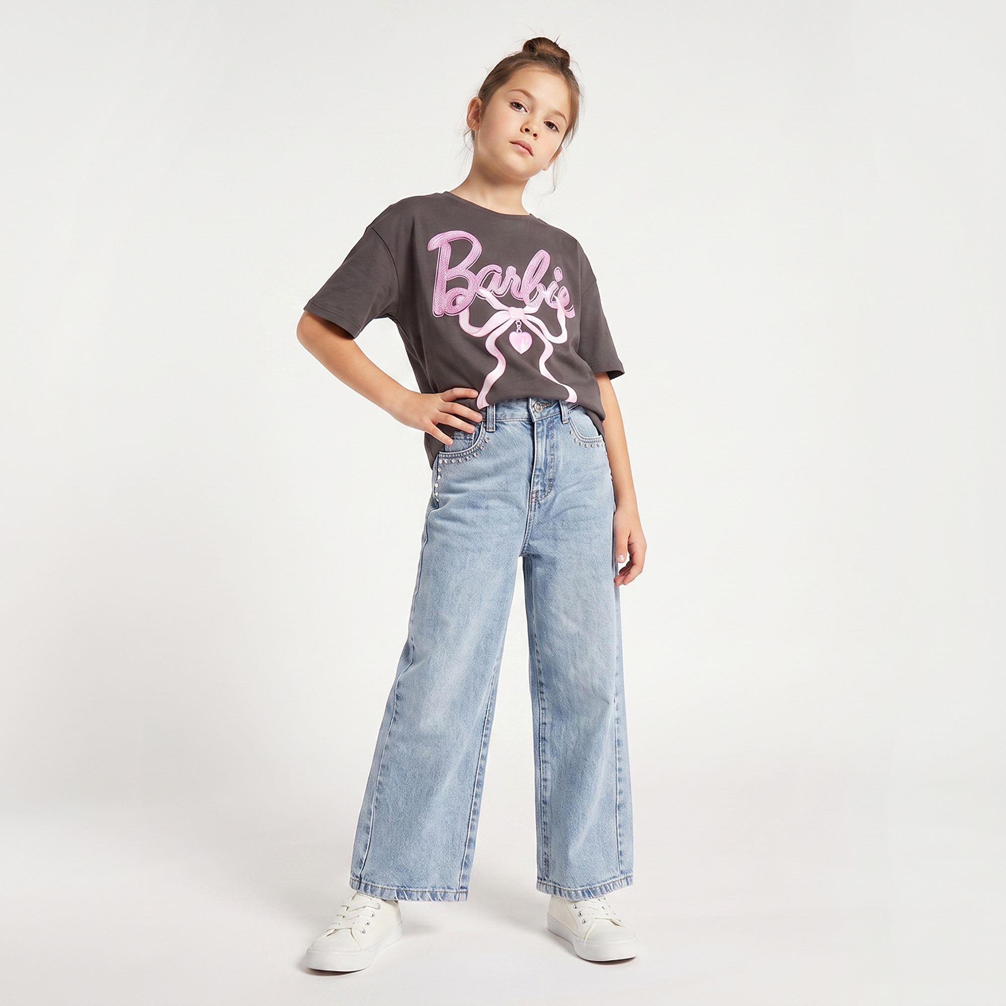 تيشيرت بياقة ضيقة وأكمام قصيرة وتزيينات باربي-girls-clothing-tshirts-image-6