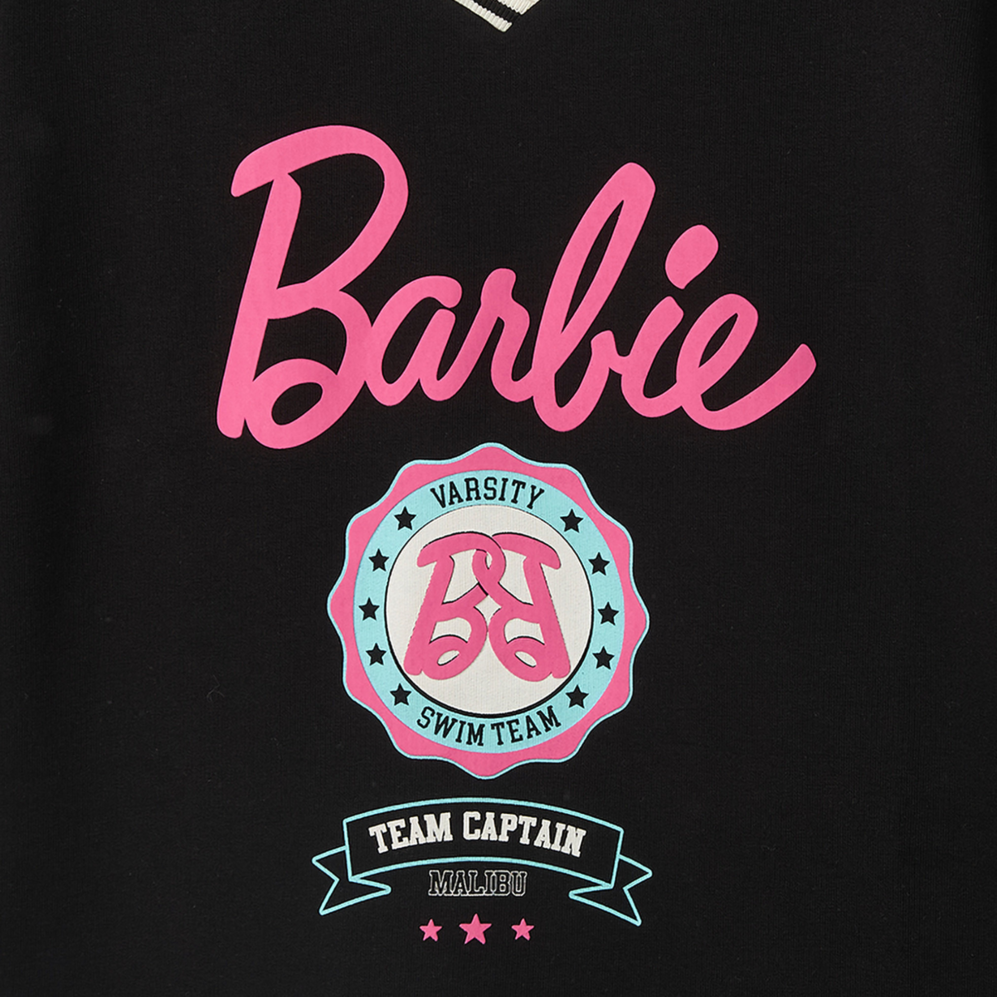 V-neck Short Sleeves Knee Length Drop Waist Dress with Barbie Print-girls-clothing-dressesandjumpsuits-image-3