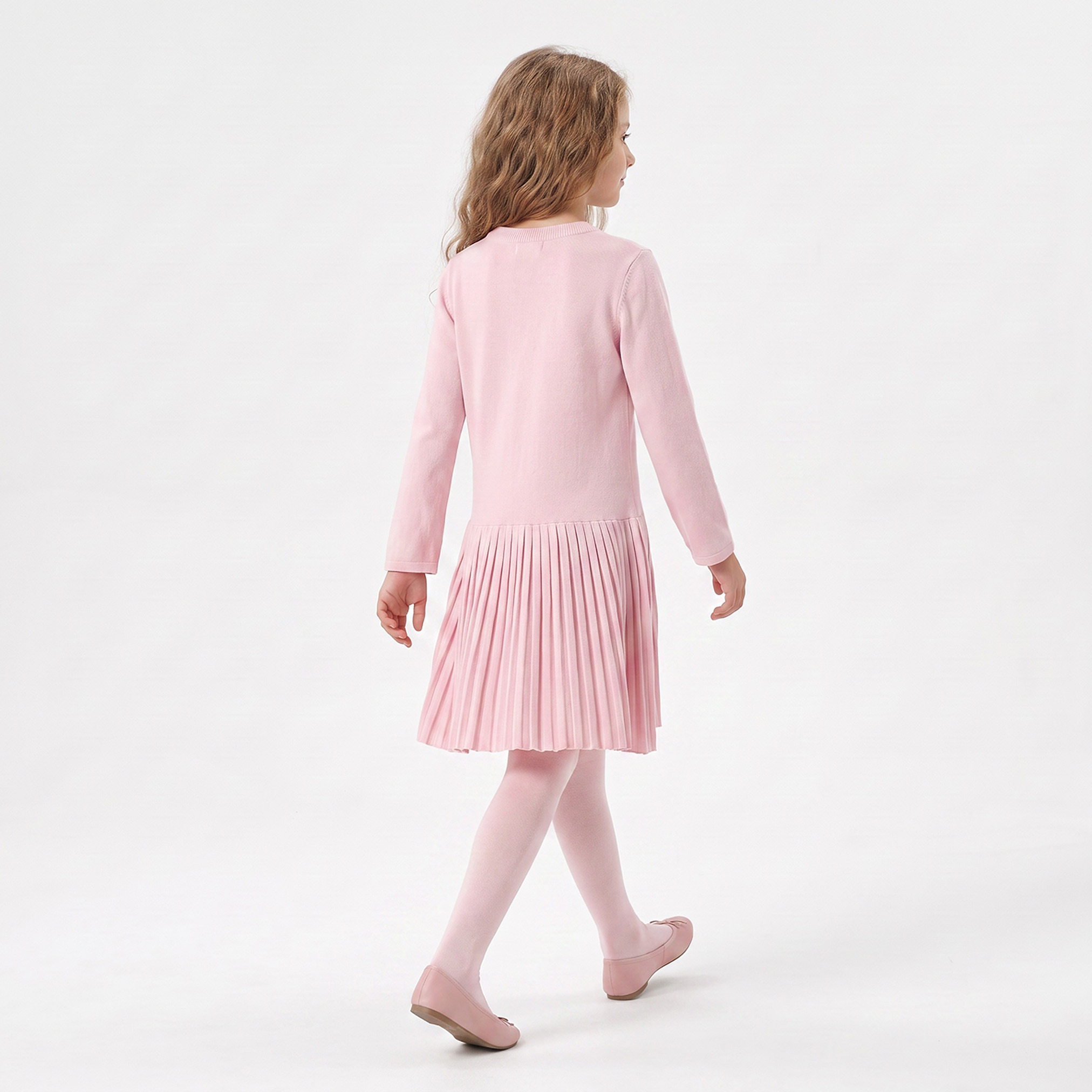 Round Neck Long Sleeves Knee Length Dress with Barbie Embellishment-girls-clothing-dressesandjumpsuits-image-2