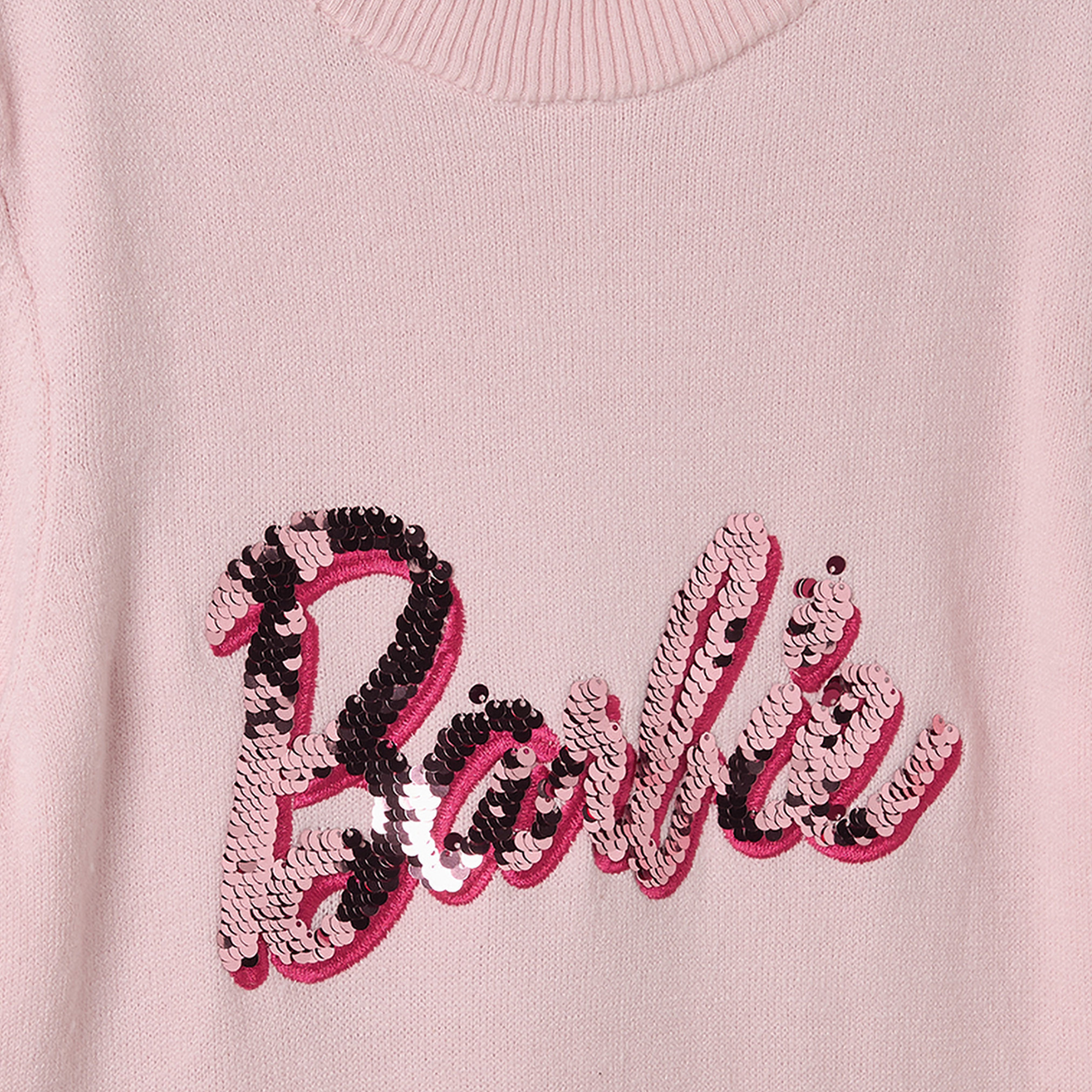 Round Neck Long Sleeves Knee Length Dress with Barbie Embellishment-girls-clothing-dressesandjumpsuits-image-4