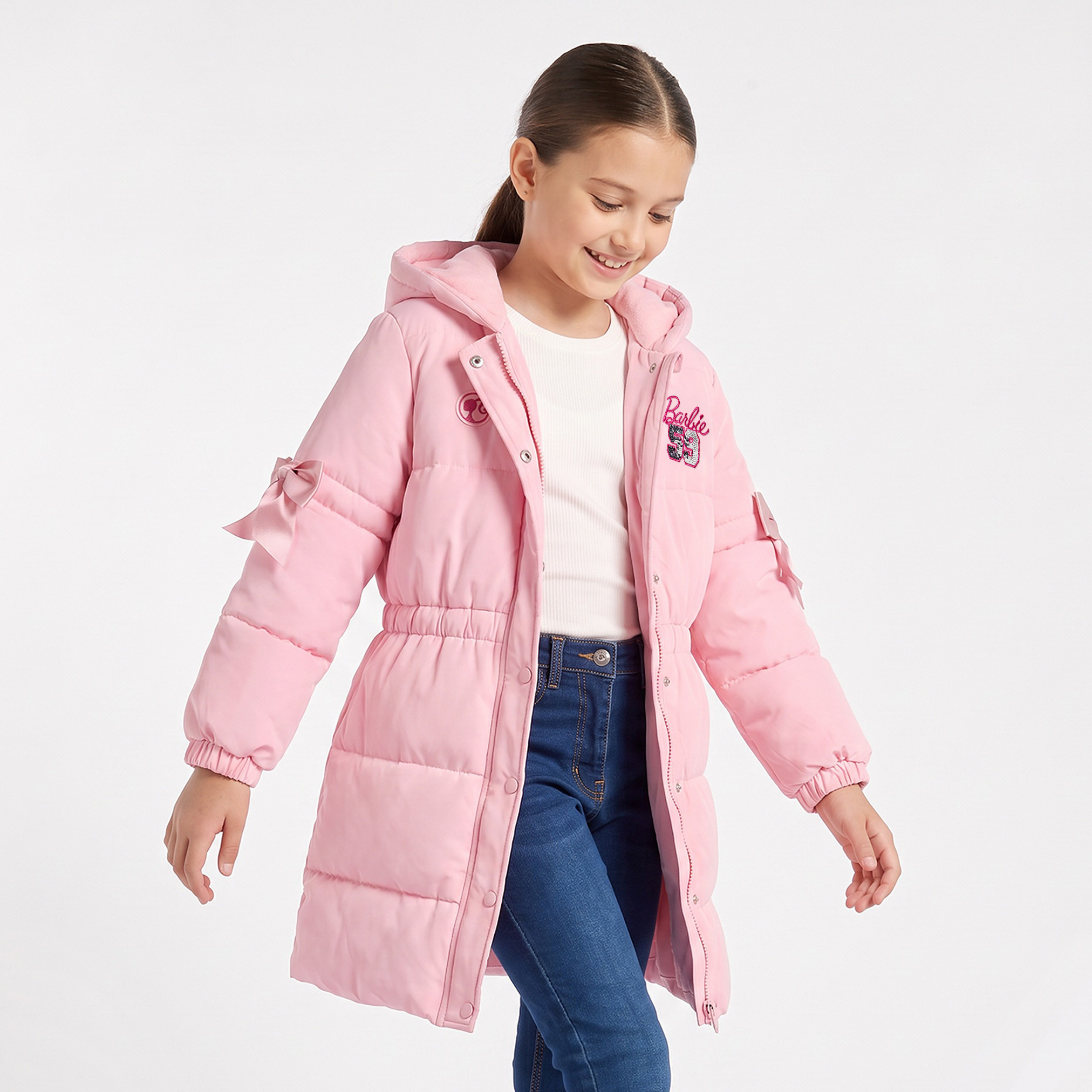 جاكيت بقبعة وتطريز شعار باربي-girls-clothing-winterwear-jacketsandcoats-image-1