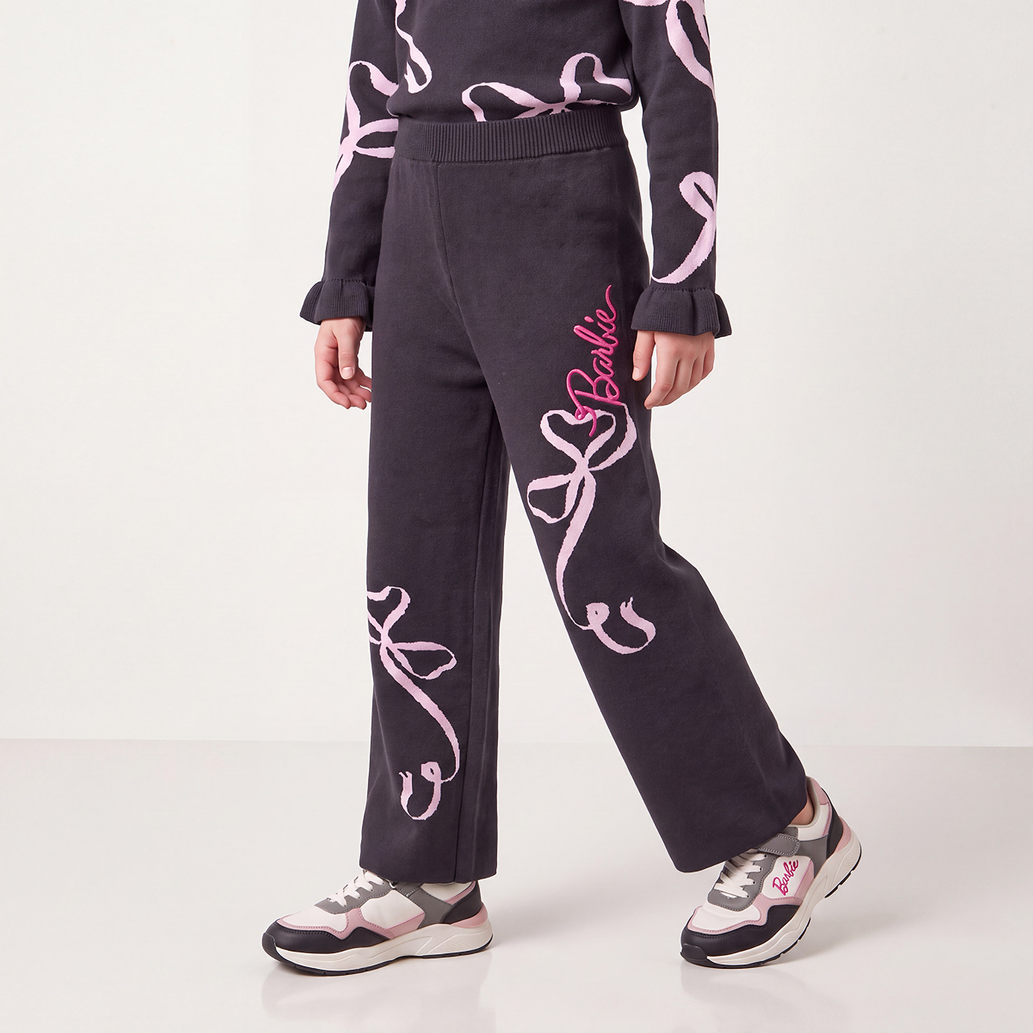 Crew Neck Long Sleeves Sweater and Pants Set with Barbie Embroidery-girls-clothing-setsandcoords-image-3