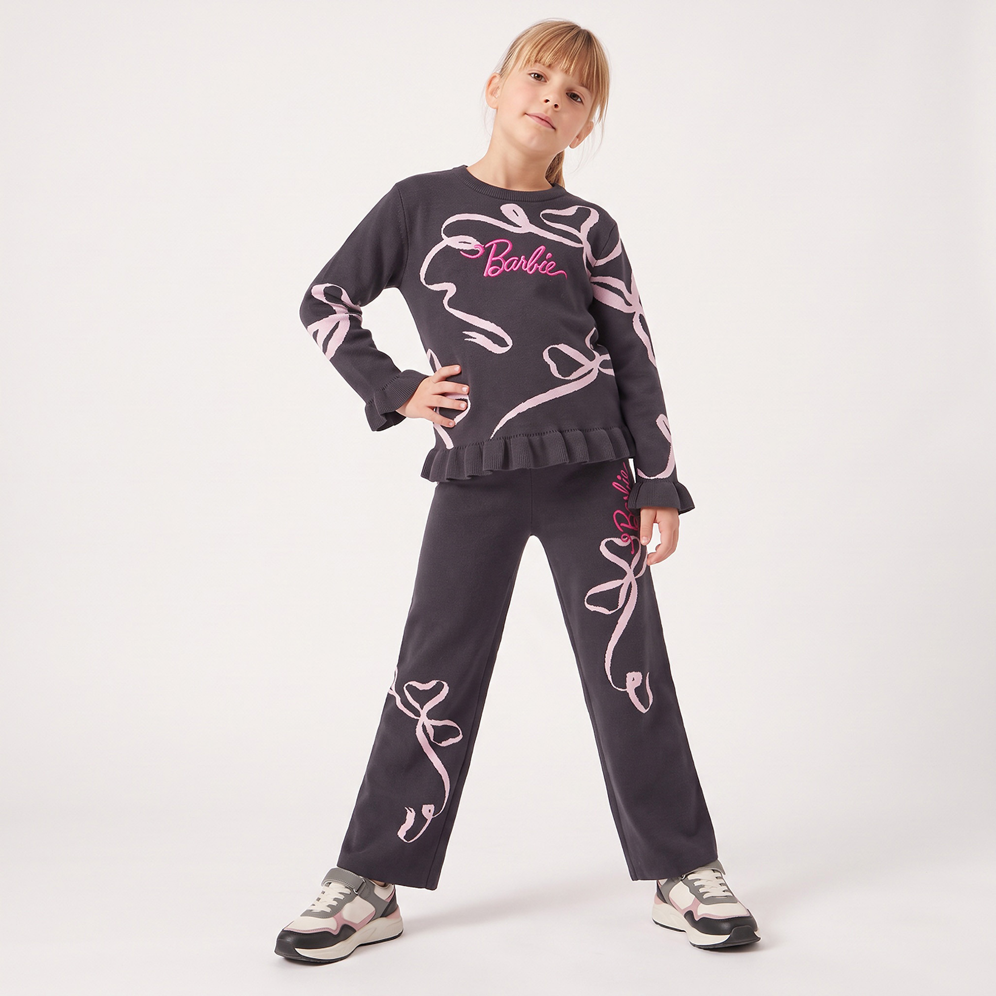 Crew Neck Long Sleeves Sweater and Pants Set with Barbie Embroidery-girls-clothing-setsandcoords-image-5