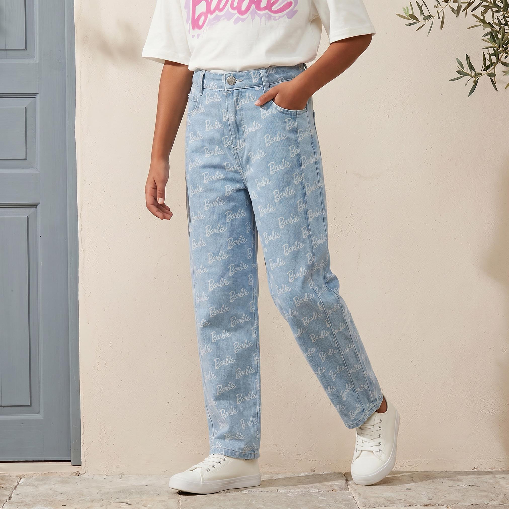 Barbie Print Jeans with Pockets-baby-boys-clothing-bottoms-jeans-image-1