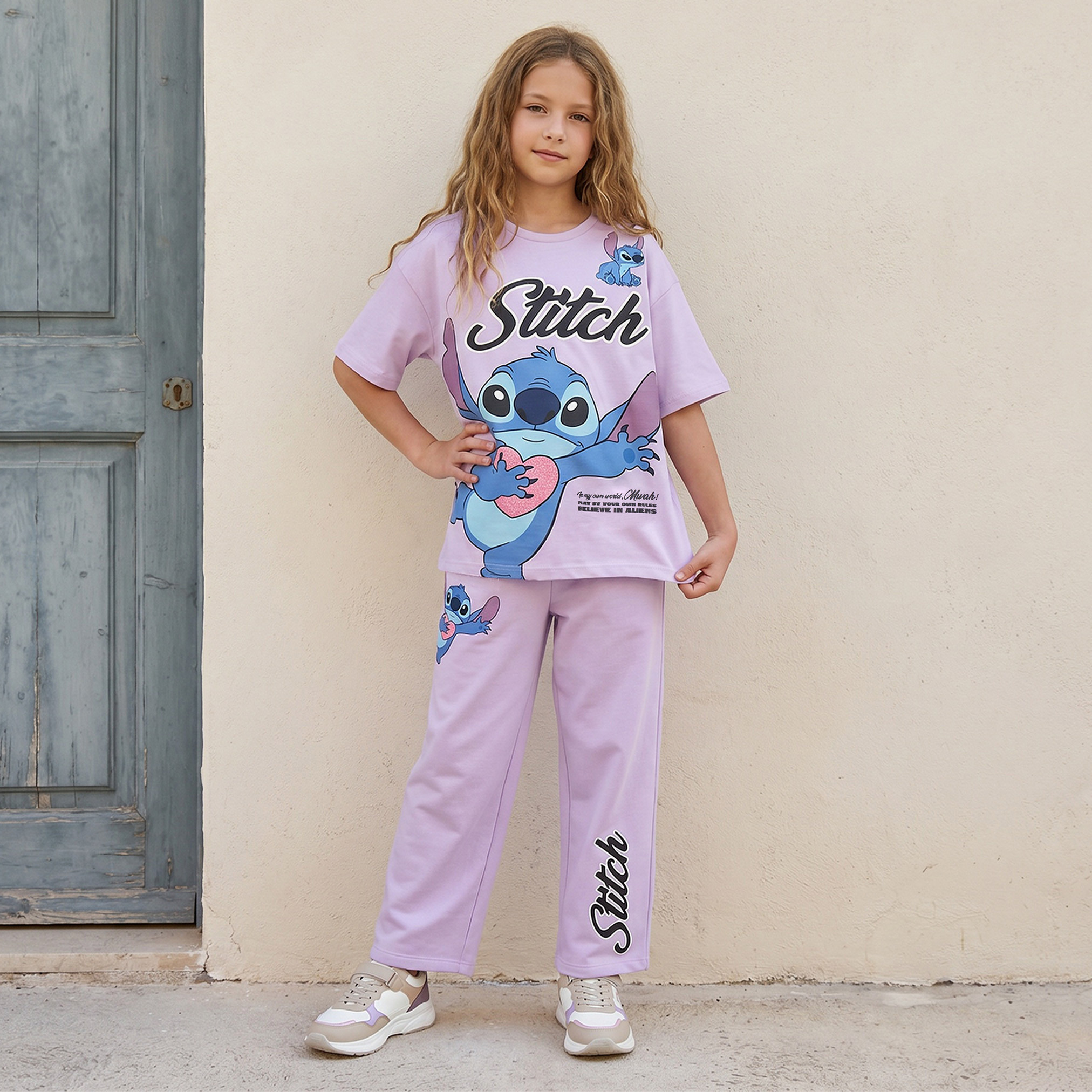 Disney Round Neck Short Sleeves T-shirt with Stitch Print-girls-clothing-tshirts-image-2