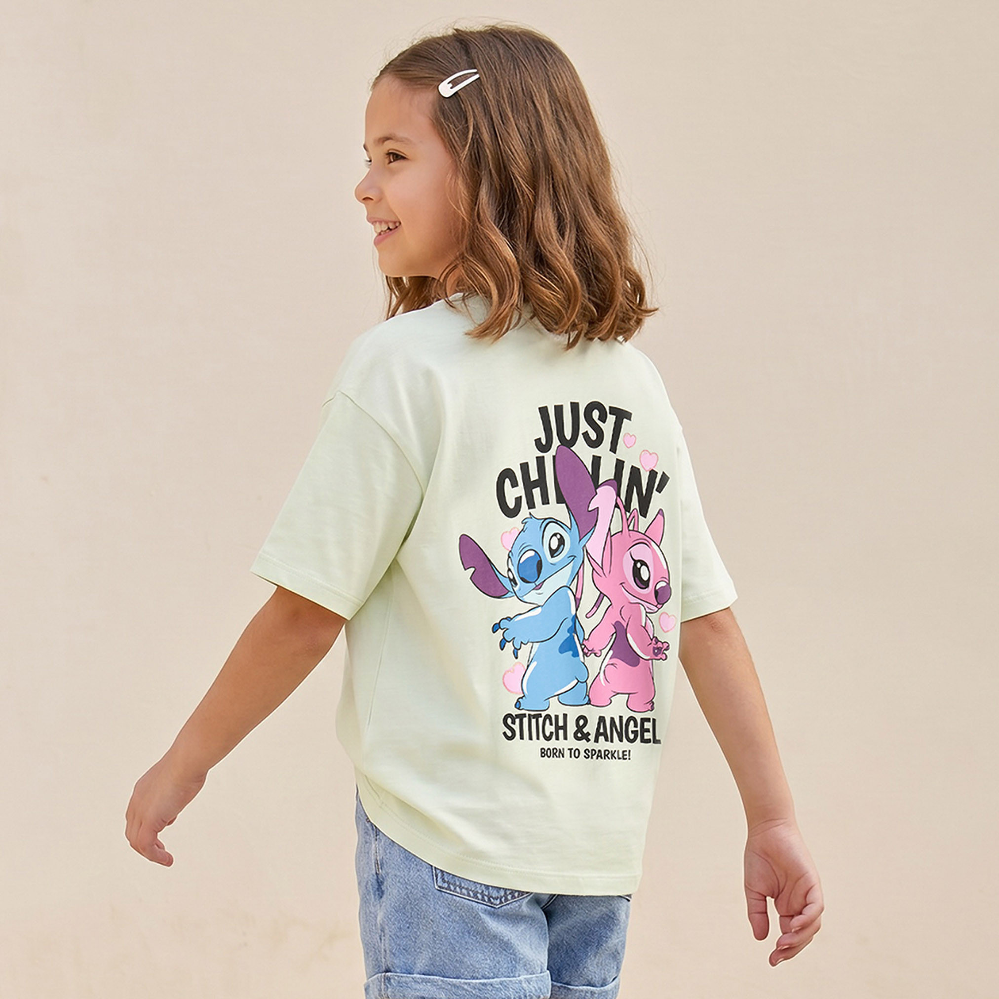 Disney Crew Neck Short Sleeves T-shirt with Stitch Print-girls-clothing-tshirts-image-3