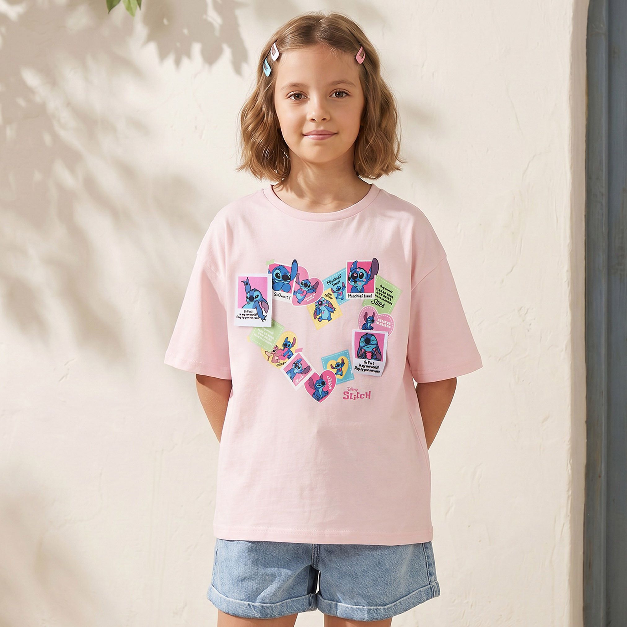 تيشيرت بياقة ضيقة وأكمام قصيرة وطبعات ستيتش من ديزني-girls-clothing-tshirts-image-1