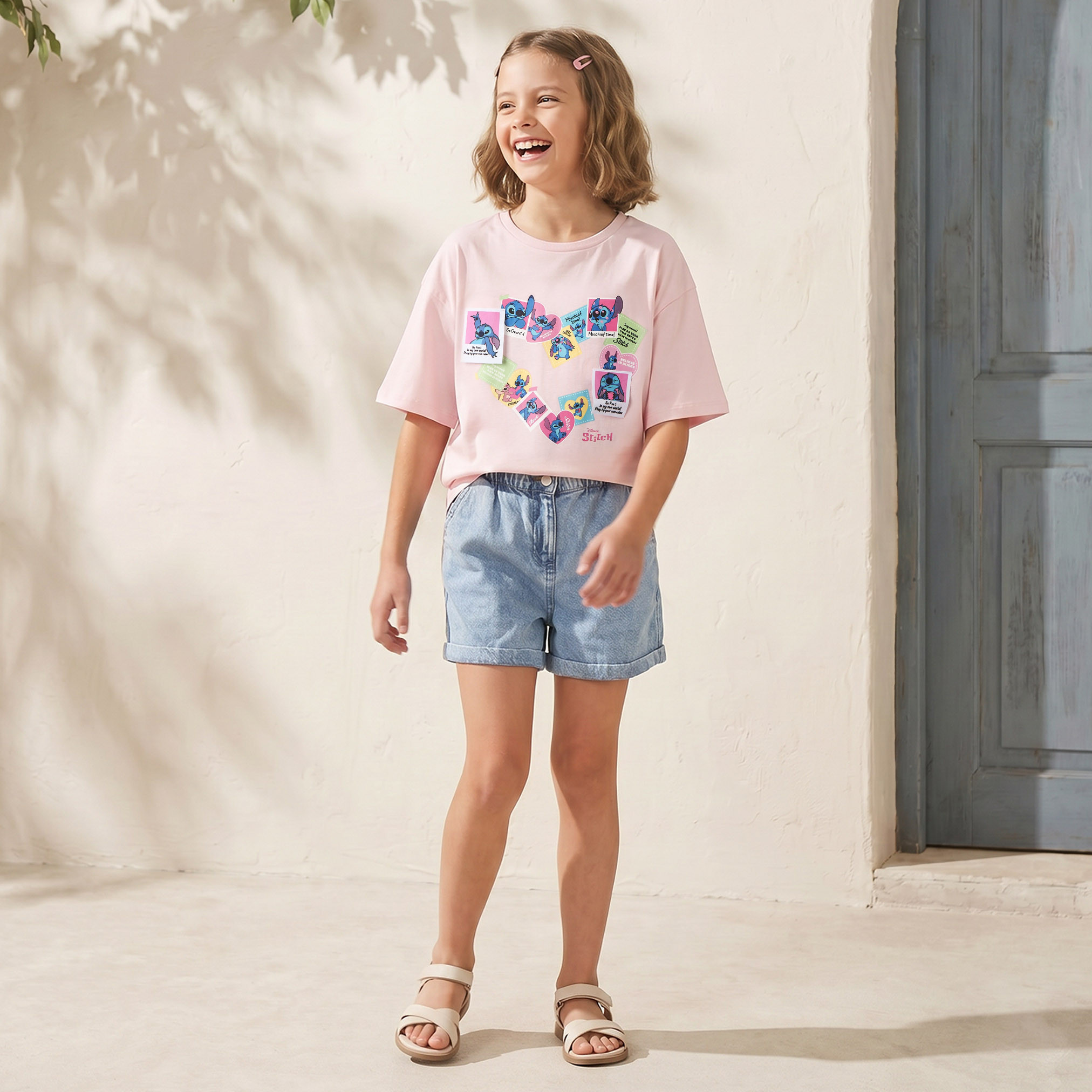 تيشيرت بياقة ضيقة وأكمام قصيرة وطبعات ستيتش من ديزني-girls-clothing-tshirts-image-2
