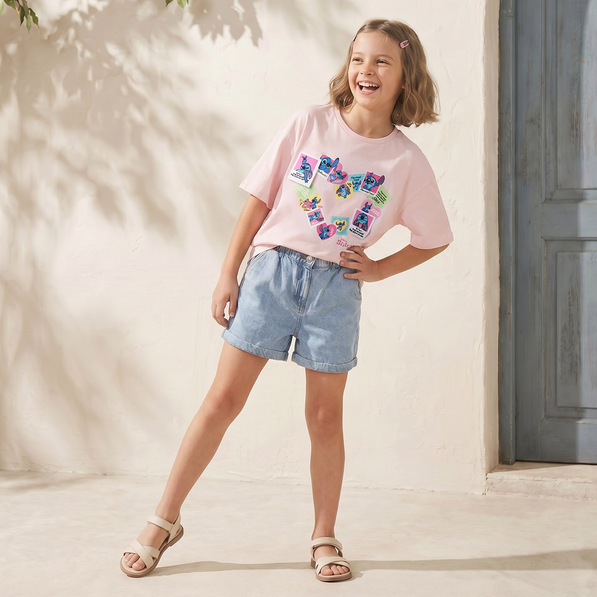 تيشيرت بياقة ضيقة وأكمام قصيرة وطبعات ستيتش من ديزني-girls-clothing-tshirts-image-5