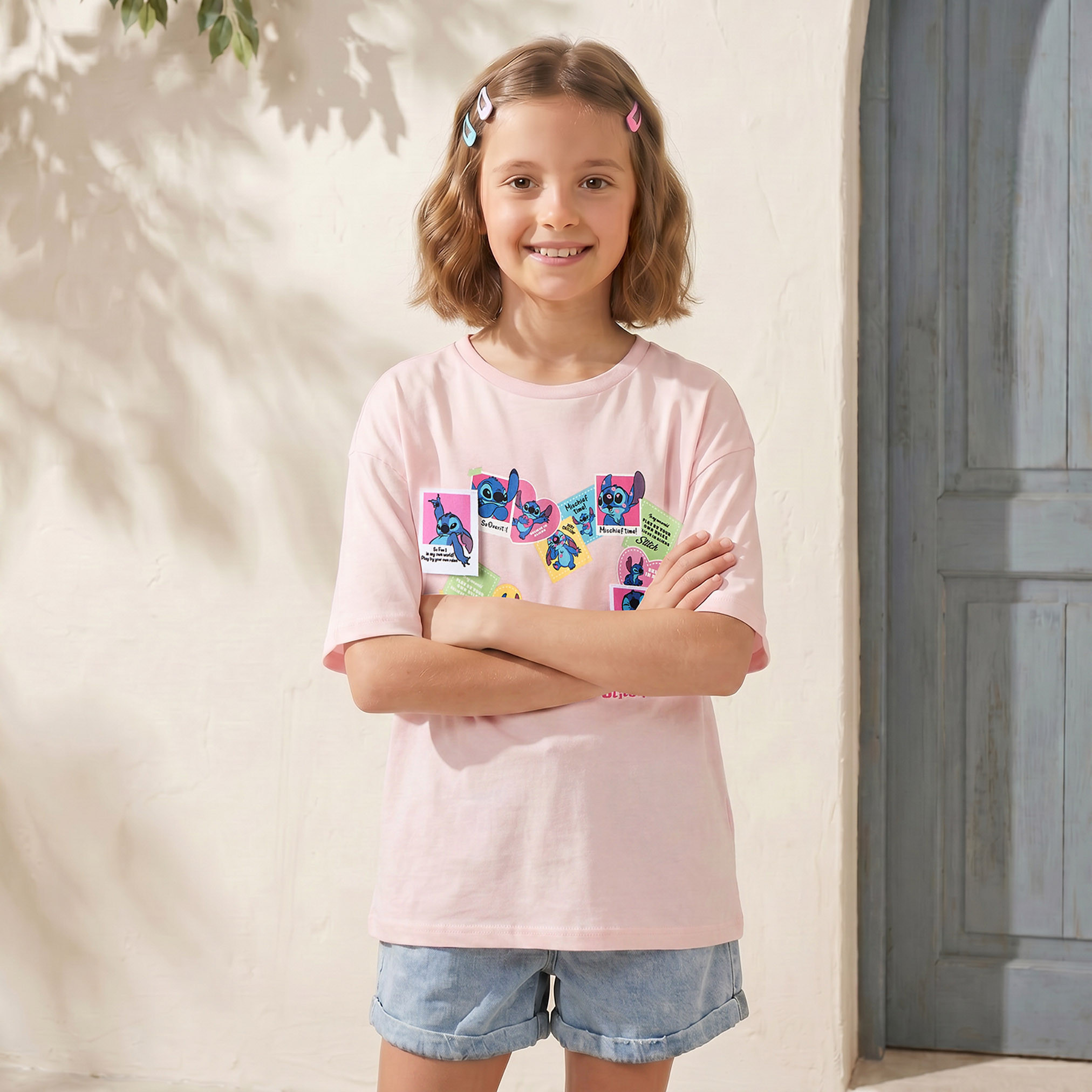 تيشيرت بياقة ضيقة وأكمام قصيرة وطبعات ستيتش من ديزني-girls-clothing-tshirts-image-6