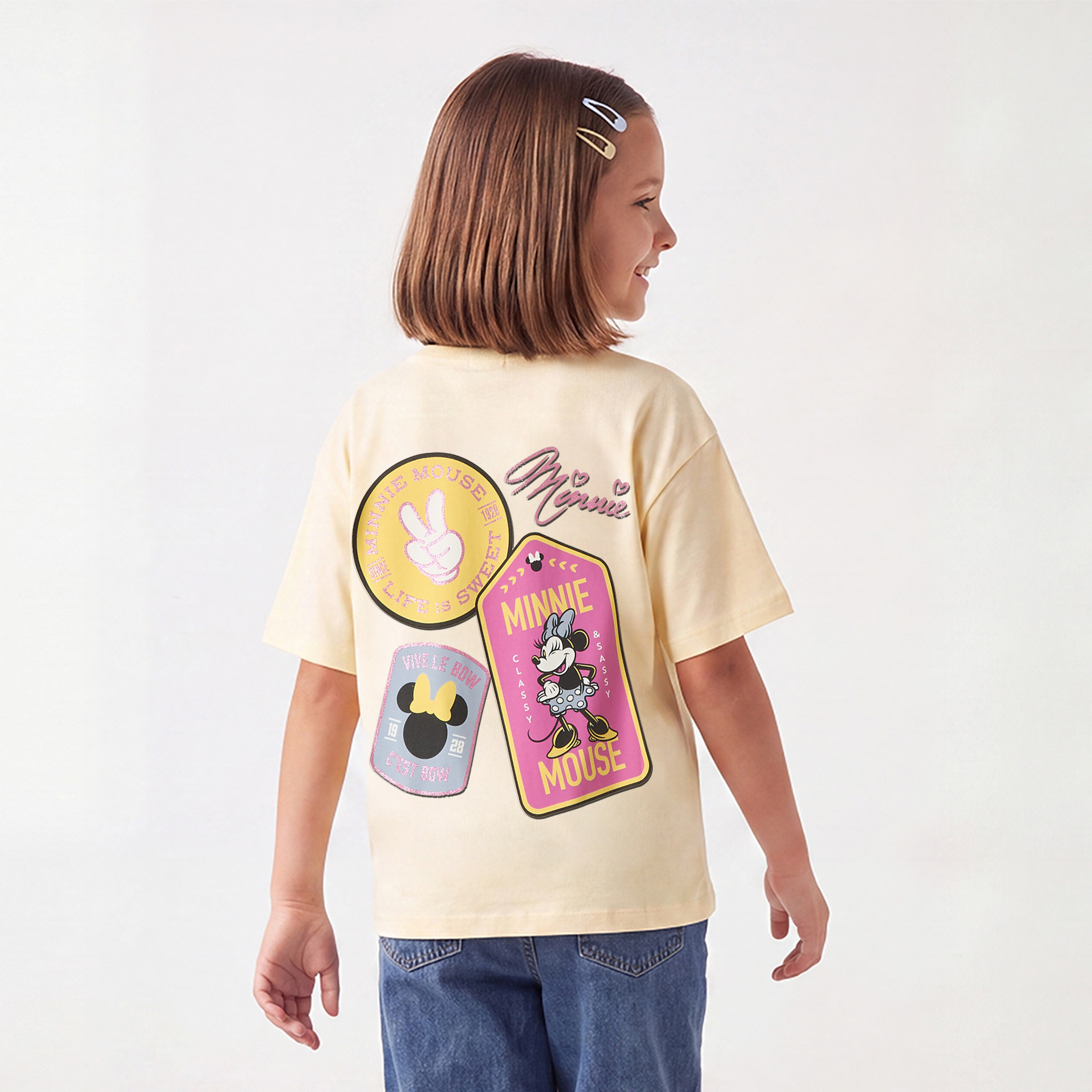 تيشيرت بياقة ضيقة بأكمام قصيرة وطبعات ميني ماوس من ديزني-girls-clothing-tshirts-image-1