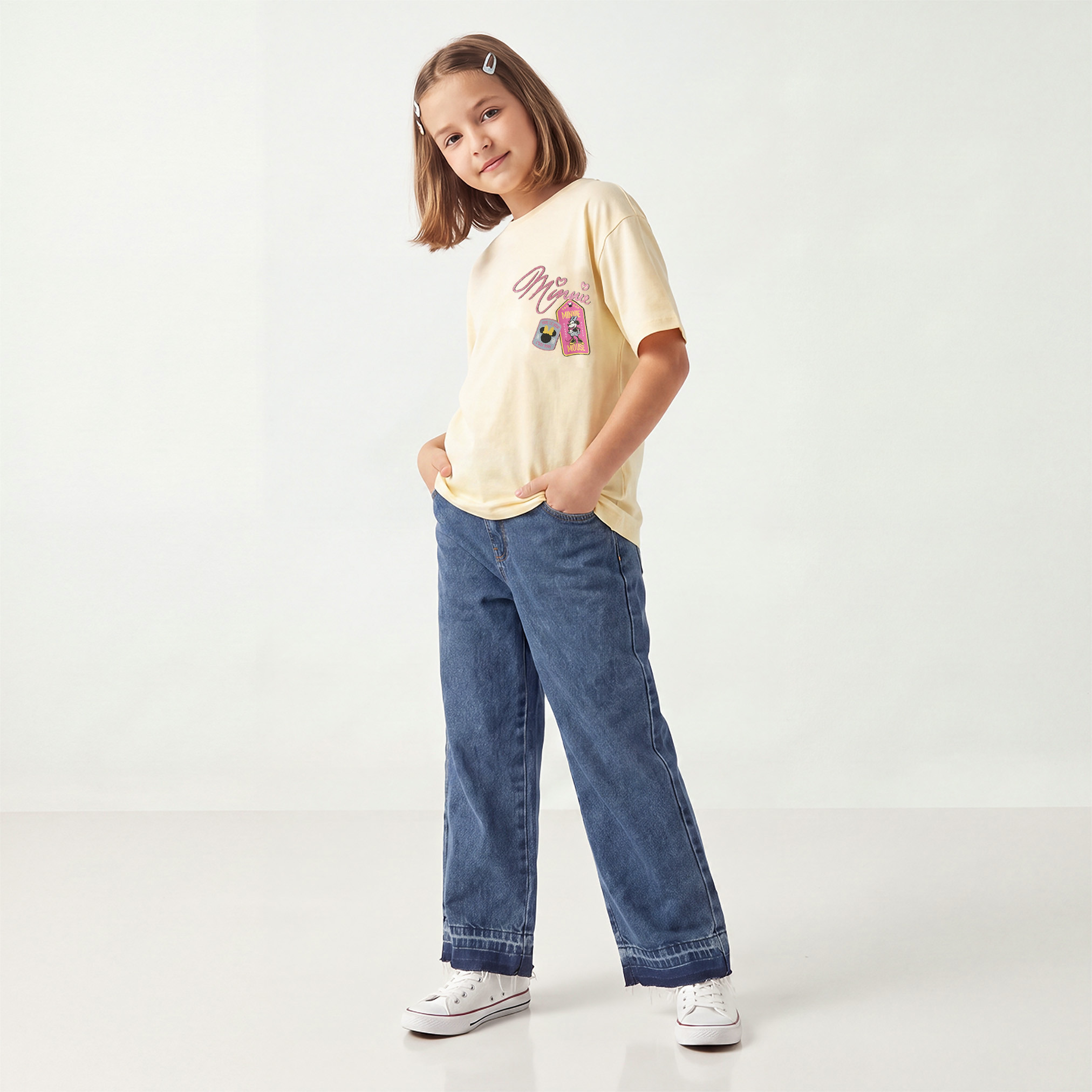 تيشيرت بياقة ضيقة بأكمام قصيرة وطبعات ميني ماوس من ديزني-girls-clothing-tshirts-image-4