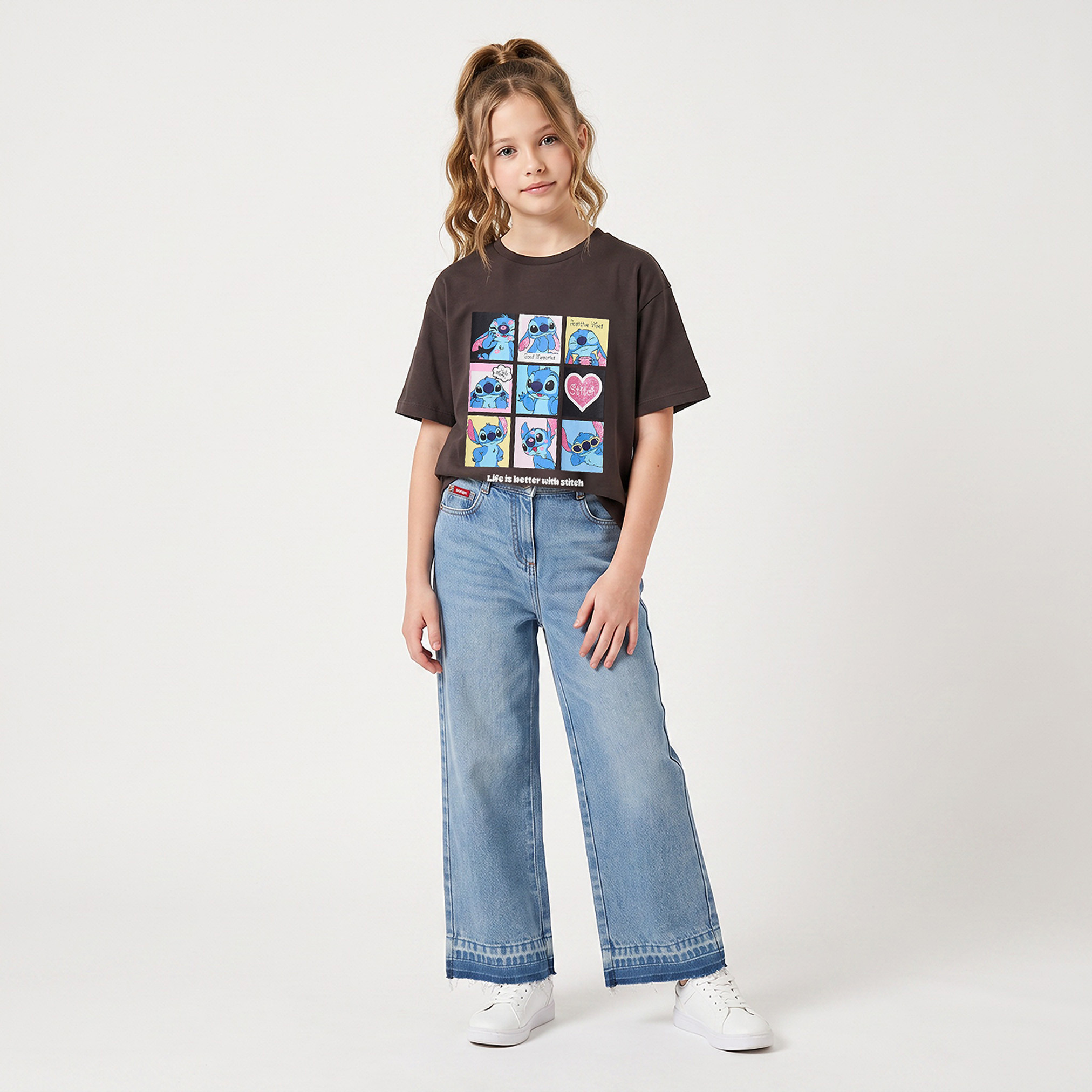 Disney Crew Neck Short Sleeves T-shirt with Stitch Print-girls-clothing-tshirts-image-2