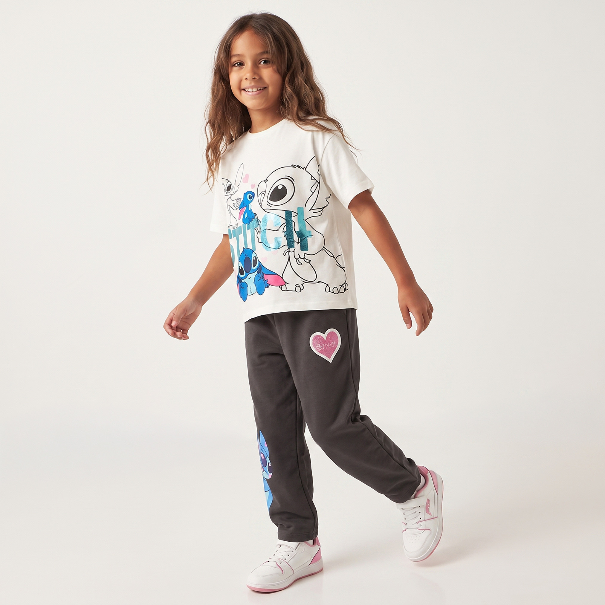 Disney Crew Neck Short Sleeves T-shirt with Stitch Print-girls-clothing-tshirts-image-3
