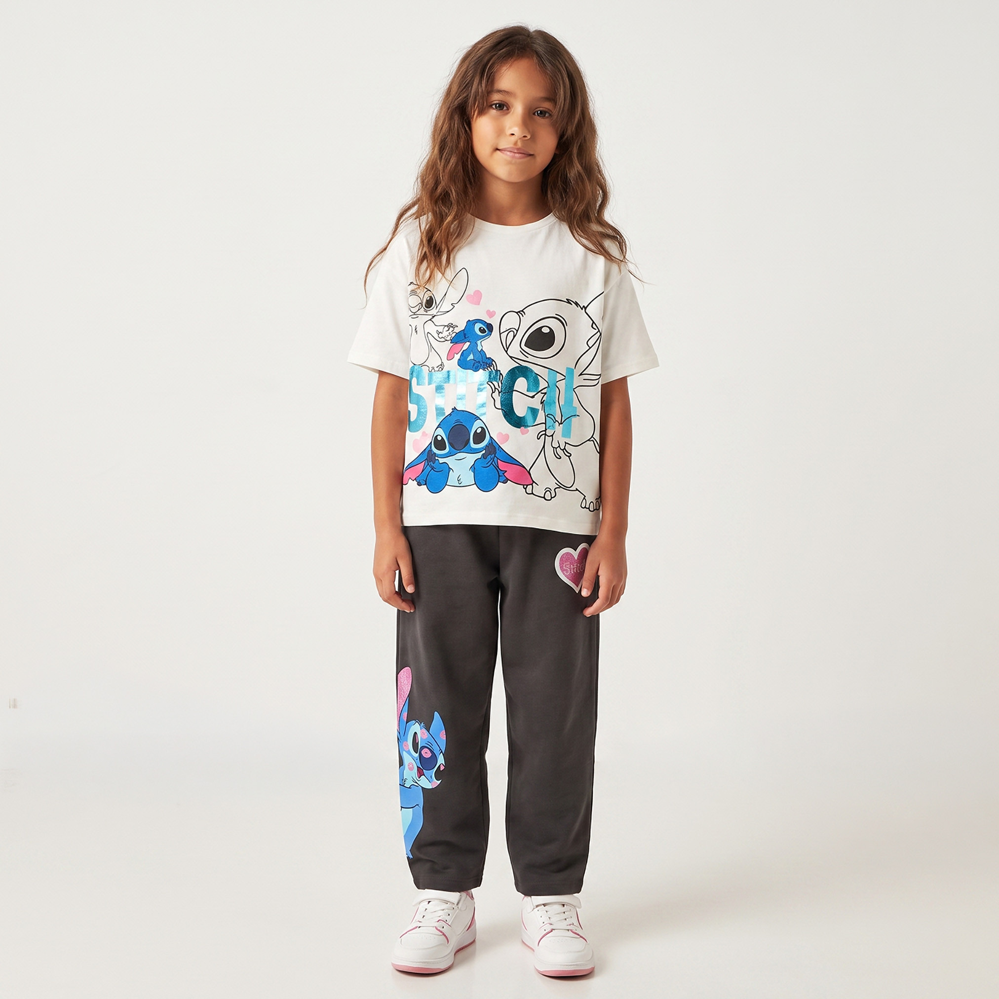 Disney Crew Neck Short Sleeves T-shirt with Stitch Print-girls-clothing-tshirts-image-5