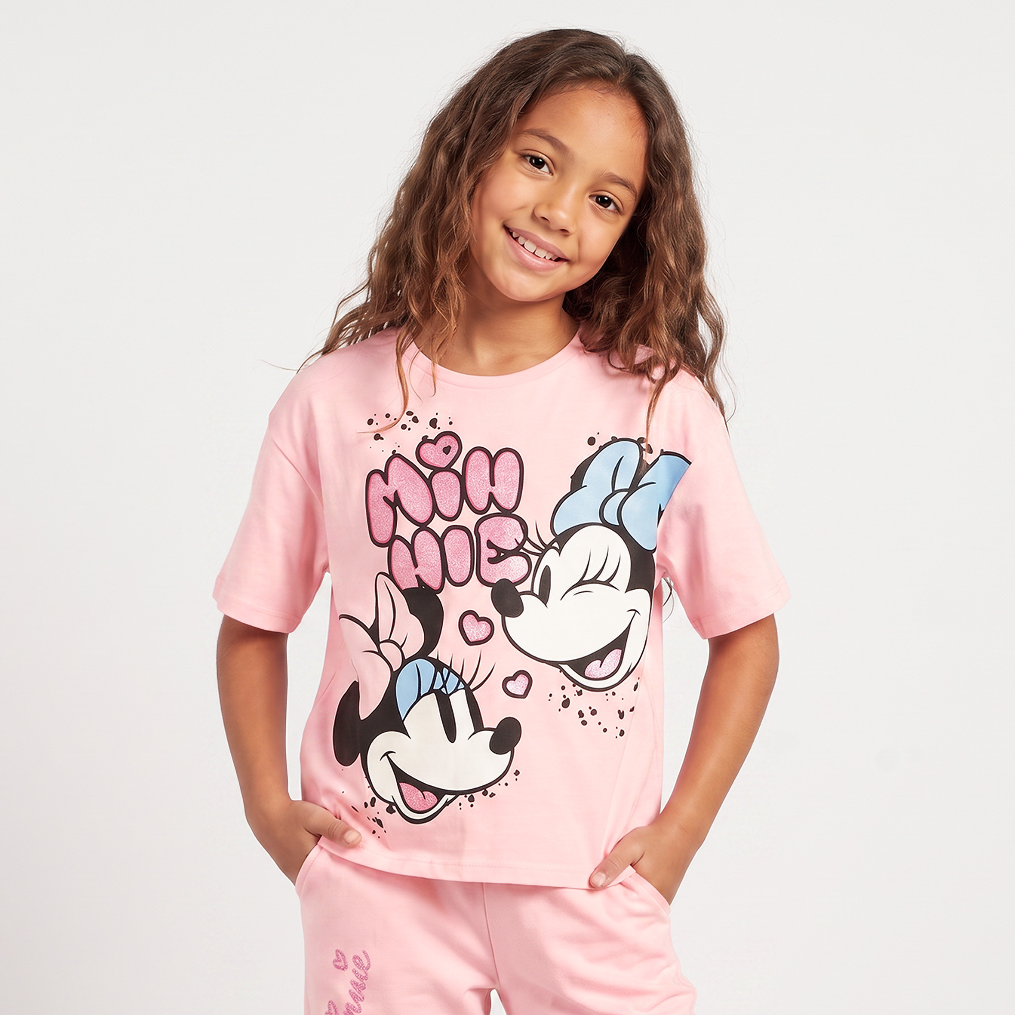 تيشيرت بياقة ضيقة وأكمام قصيرة بطبعات ميني ماوس من ديزني-girls-clothing-tshirts-image-1
