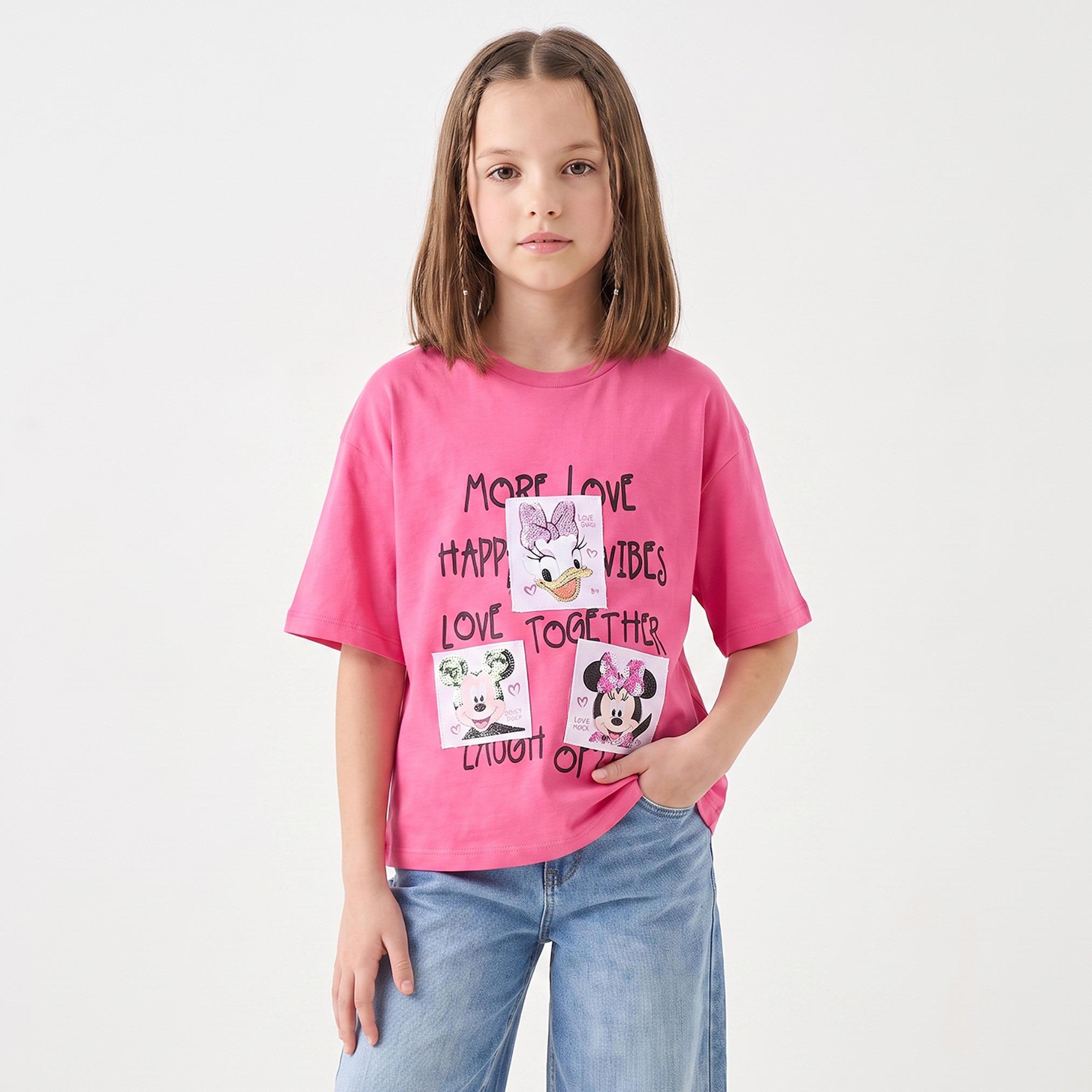 Disney Crew Neck Short Sleeves T-shirt with Minnie Mouse and Daisy Duck Print-girls-clothing-tshirts-image-1