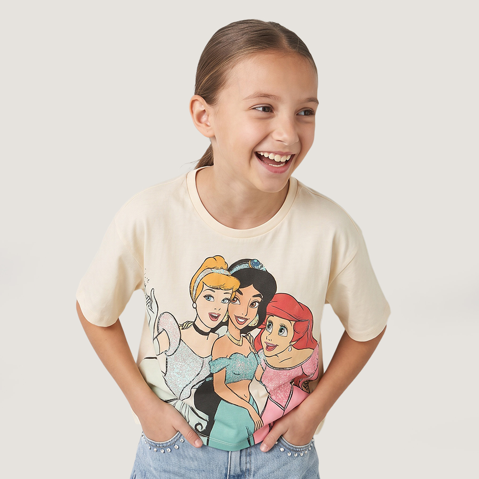 Disney Crew Neck Short Sleeves T-shirt with Princess Print-girls-clothing-tshirts-image-1