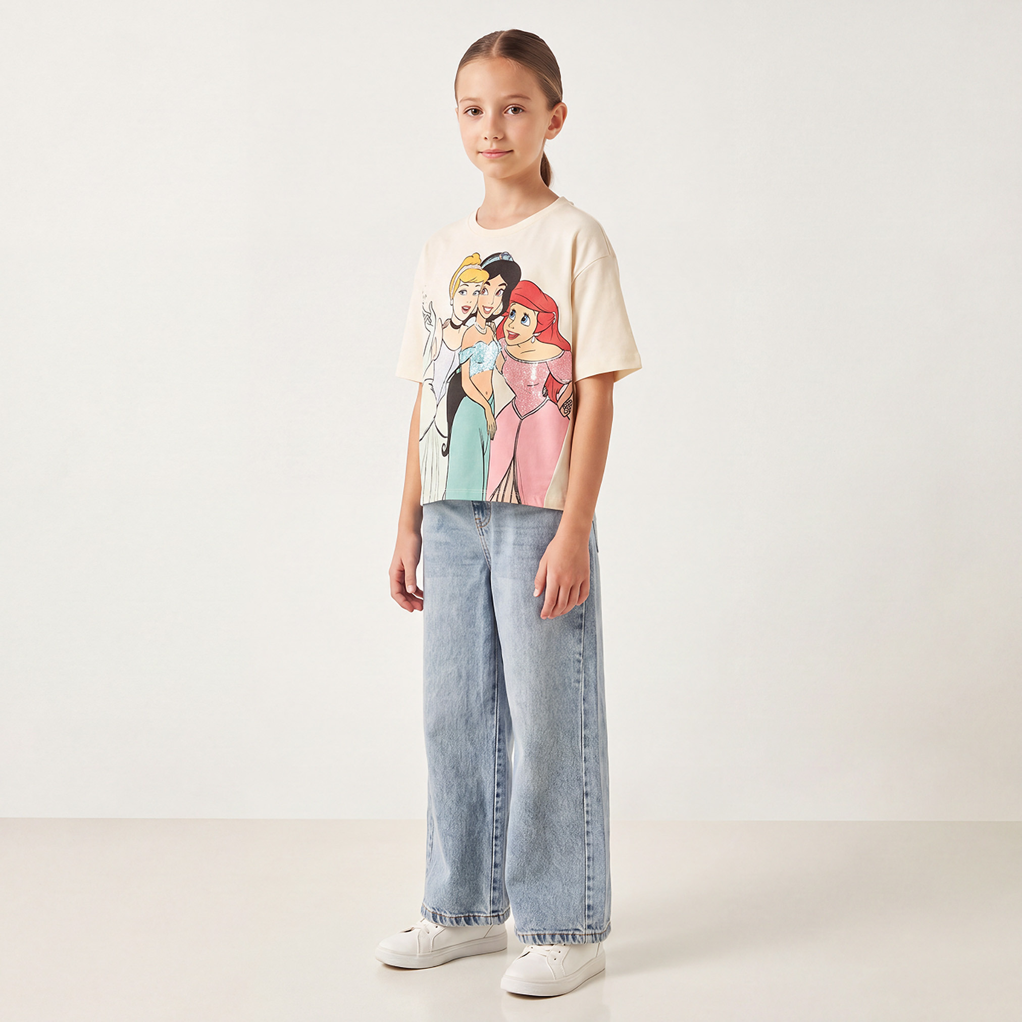 Disney Crew Neck Short Sleeves T-shirt with Princess Print-girls-clothing-tshirts-image-2