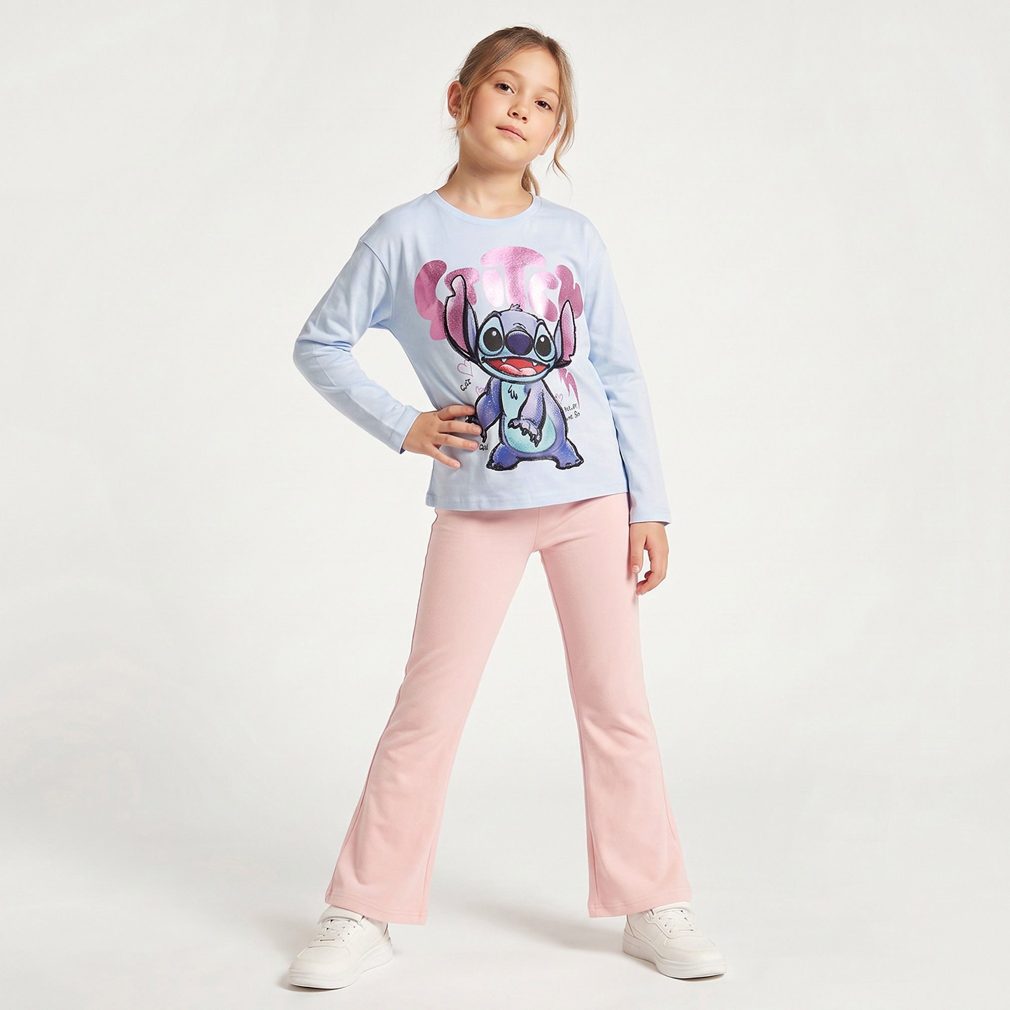 Disney Crew Neck Long Sleeves T-shirt with Stitch Print-girls-clothing-tshirts-image-2