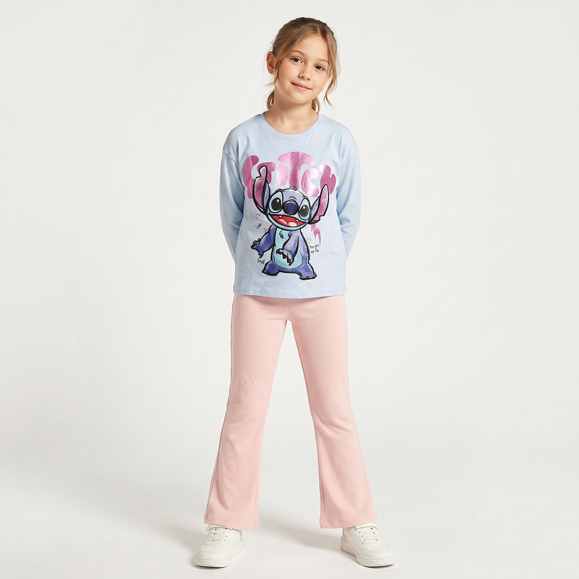 Disney Crew Neck Long Sleeves T-shirt with Stitch Print-girls-clothing-tshirts-image-6