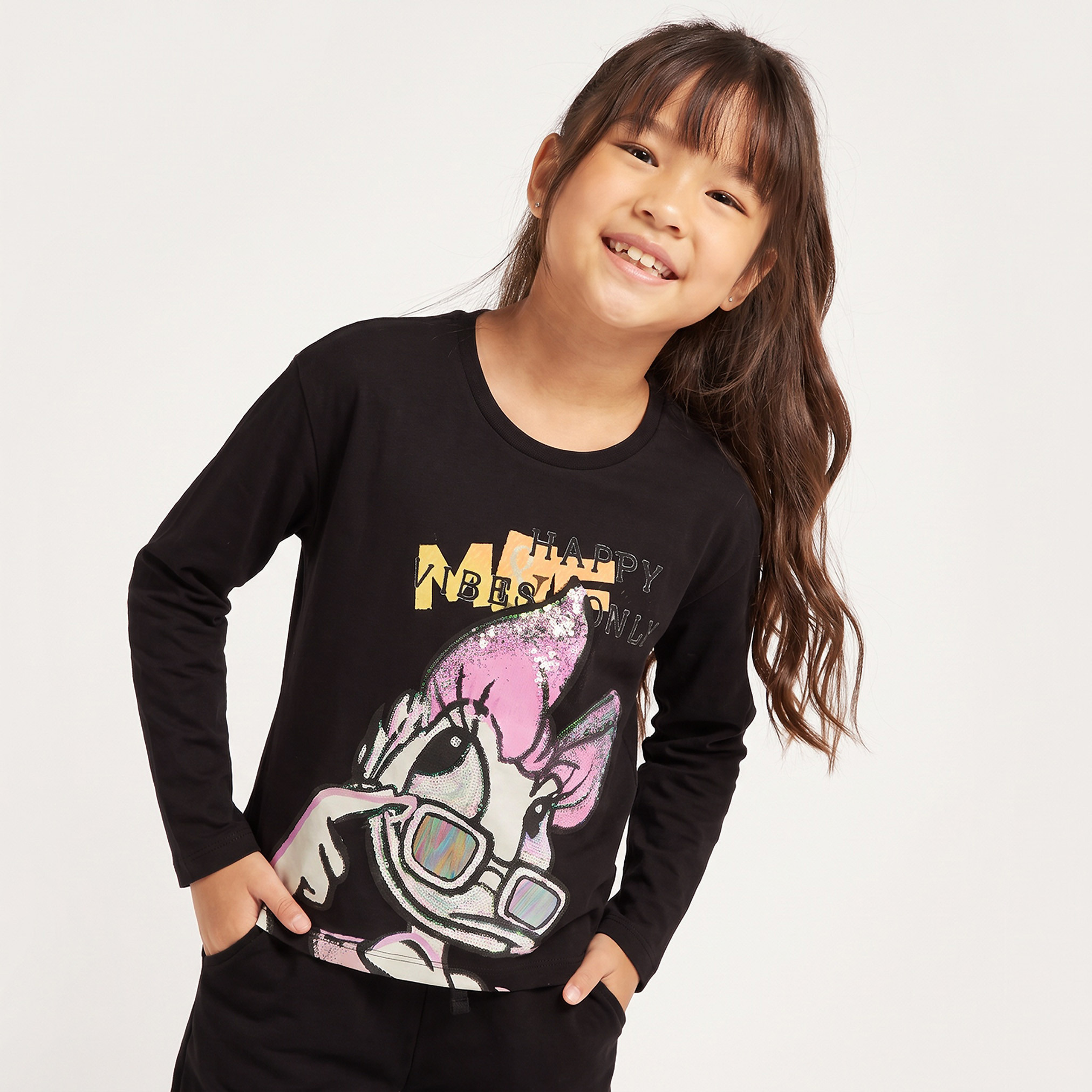 Disney Round Neck Long Sleeves T-shirt with Daisy Duck Print-girls-clothing-tshirts-image-1