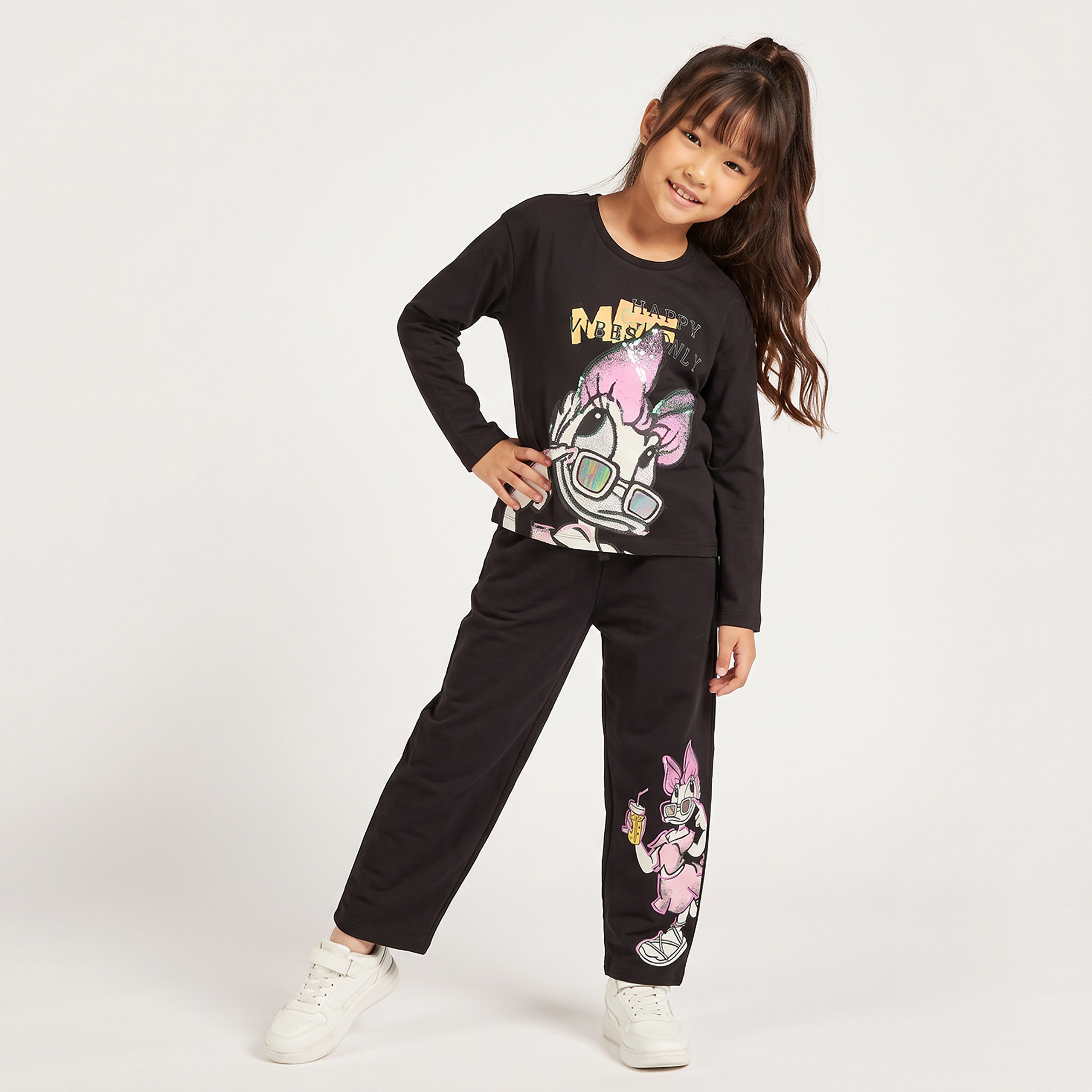 Disney Round Neck Long Sleeves T-shirt with Daisy Duck Print-girls-clothing-tshirts-image-5